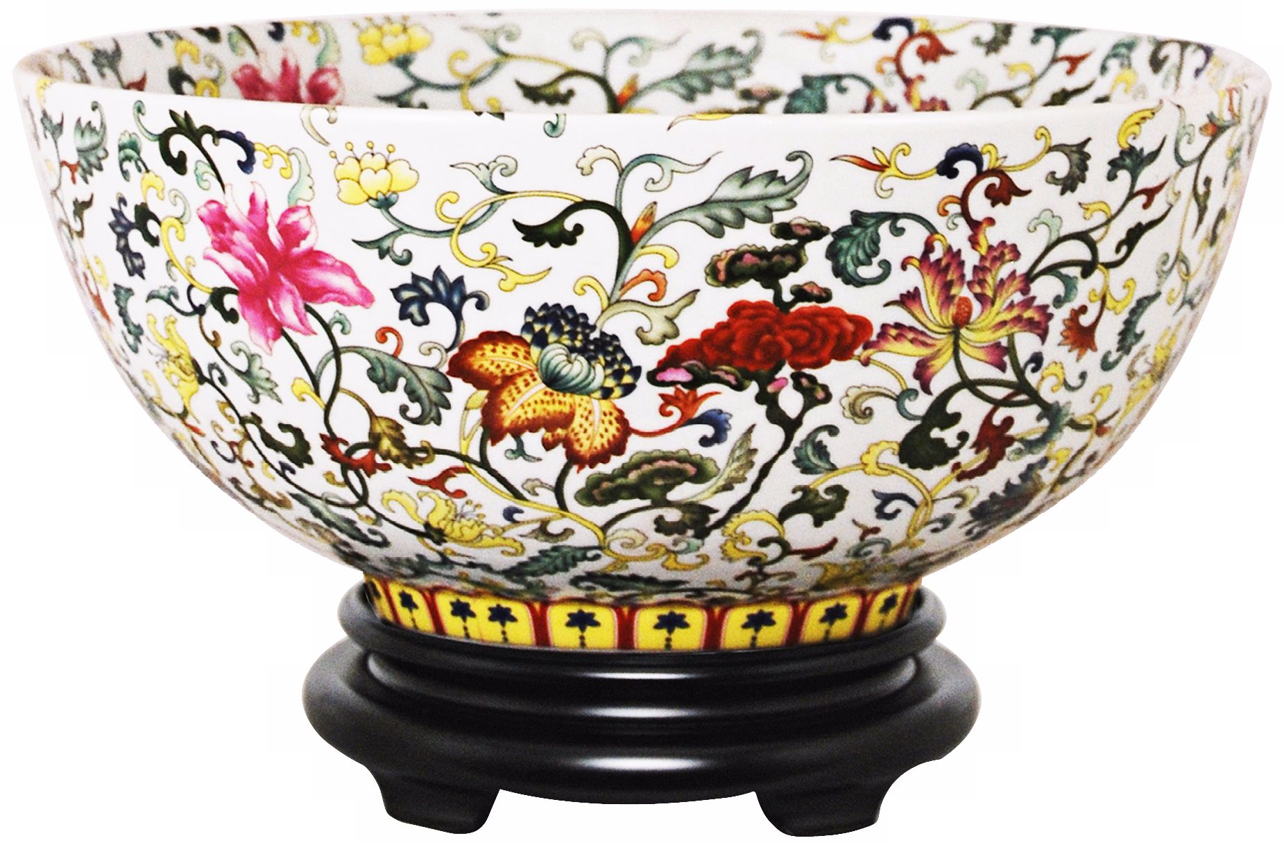 Multi-Floral Painted Porcelain Bowl with Base