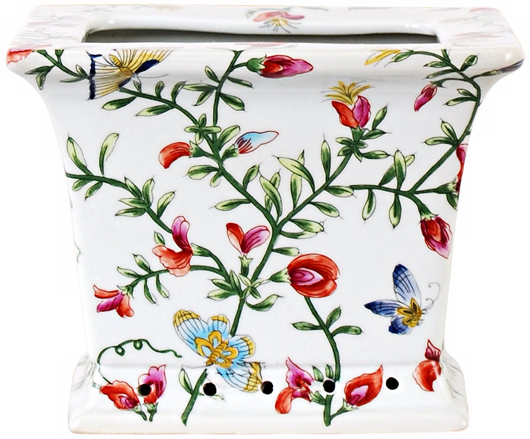 Chinese Floral Porcelain Square Cachepot