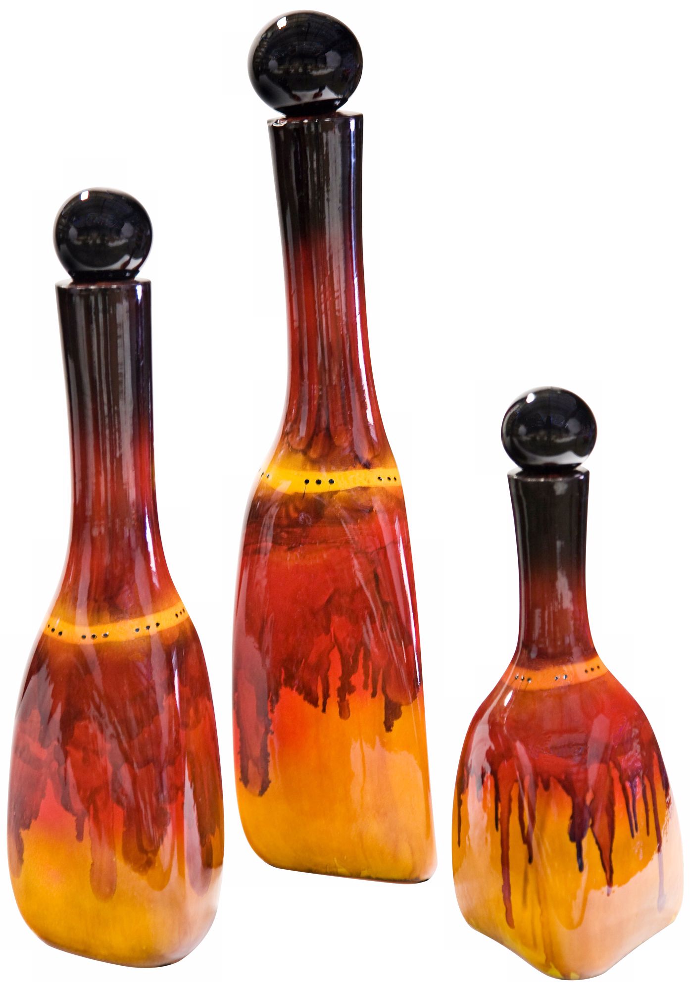 Set of 3 Desert Drip Decorative Glass Bottles with Tops