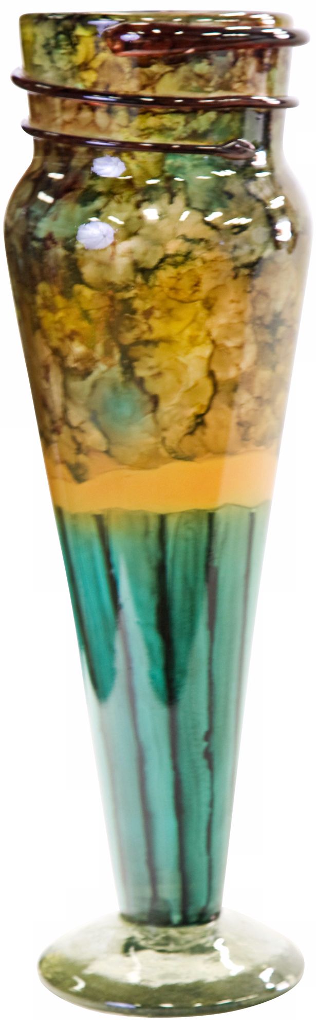 Art Glass Turquoise Stripe Spiral Vase
