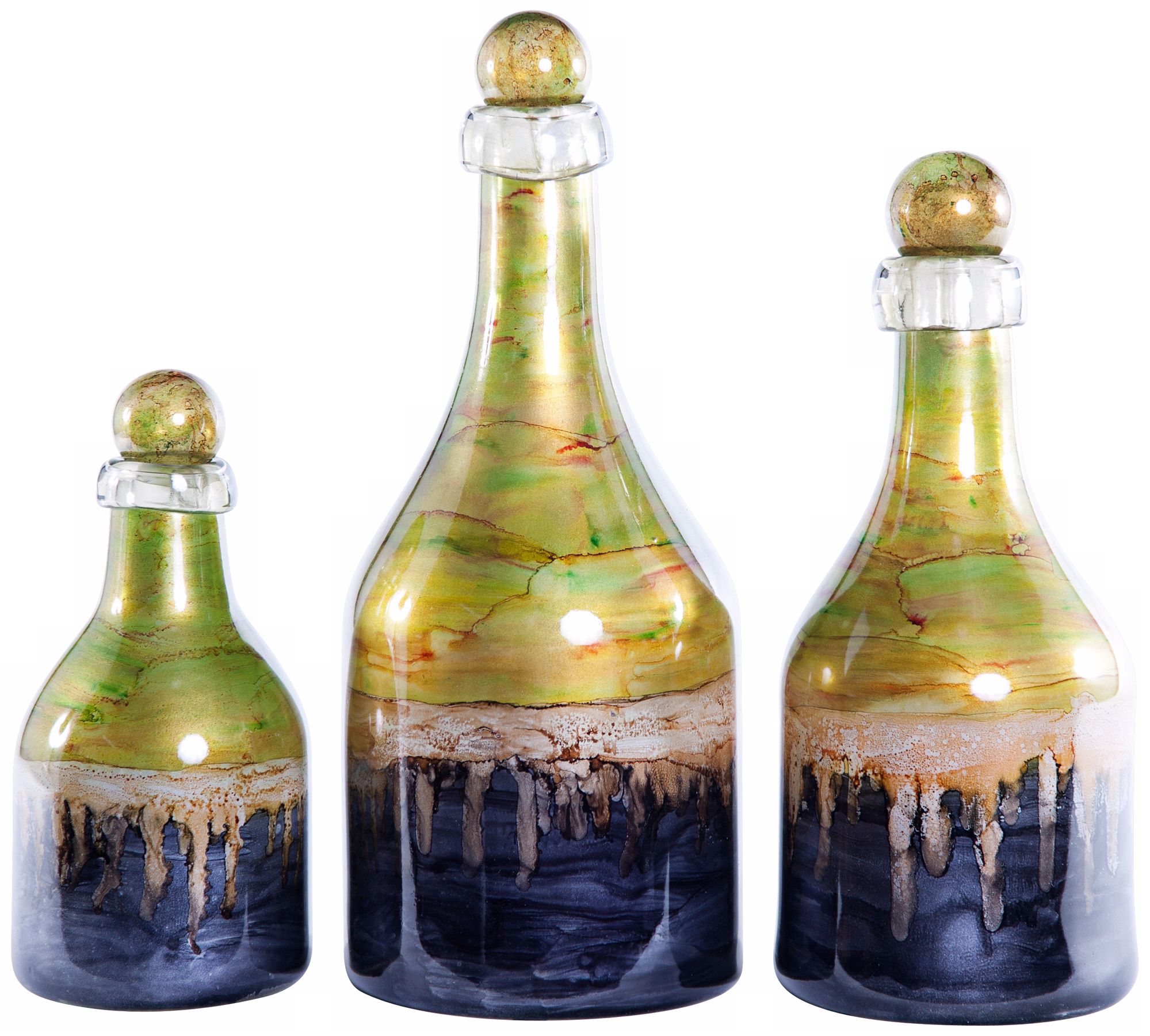 Set of 3 Jade Decorative Glass Bottles with Tops