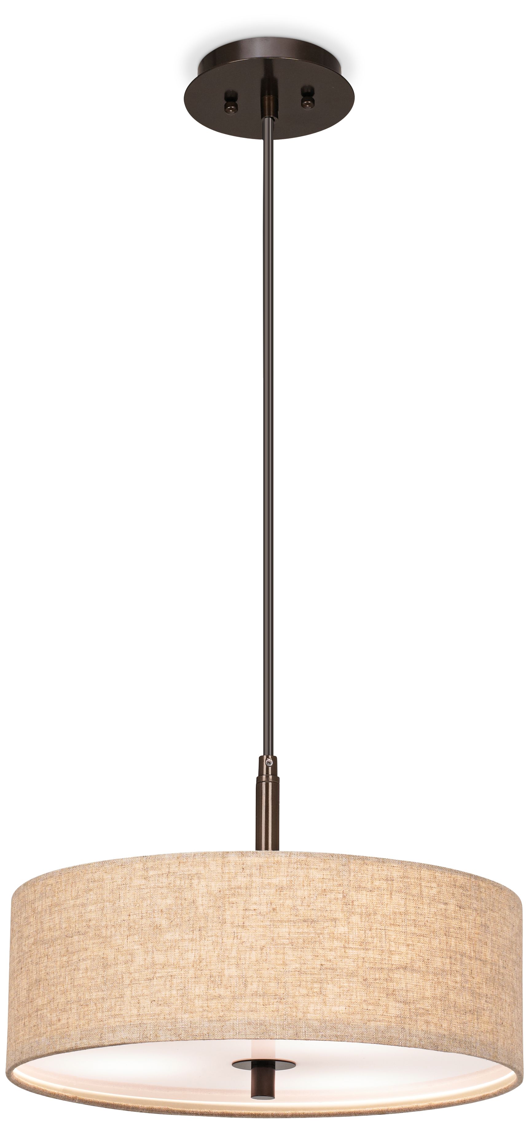 Cream Fabric Drum 3-Light 16" Wide Bronze Pendant Light