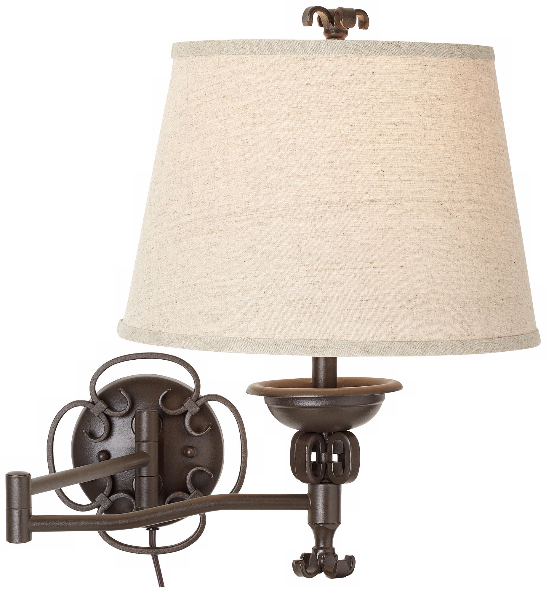 Open Scroll Matte Brown Plug-In Swing Arm Wall Lamp
