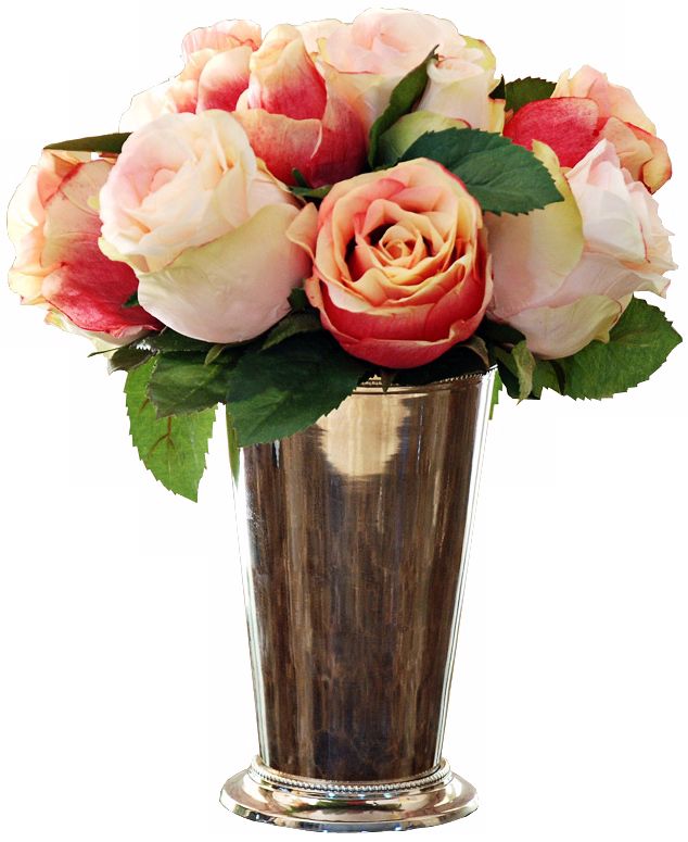 Jane Seymour 12" High Peach Roses in Bud Vase