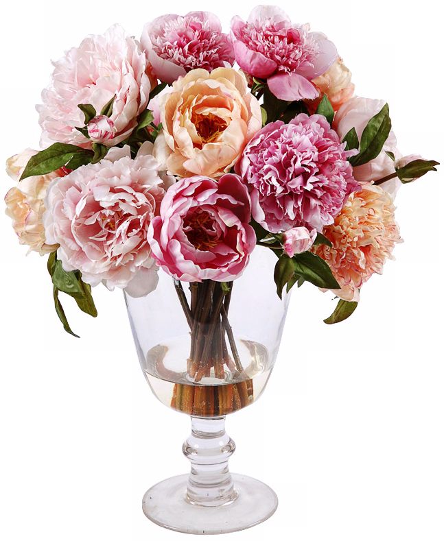 Jane Seymour 20" Multicolor Peonies in Glass Vase