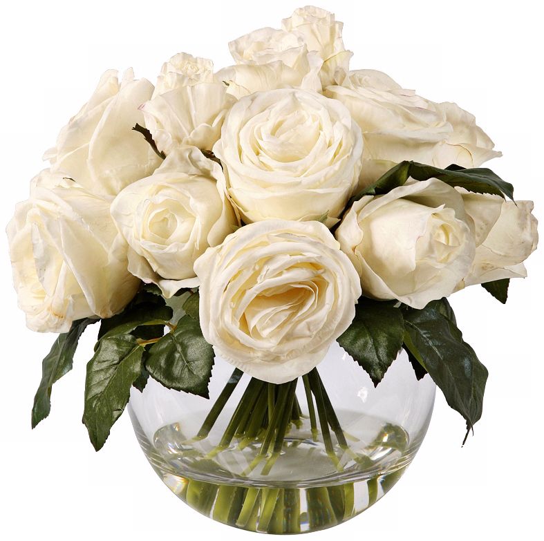Jane Seymour 12" High White Roses in Glass Bubble Bowl