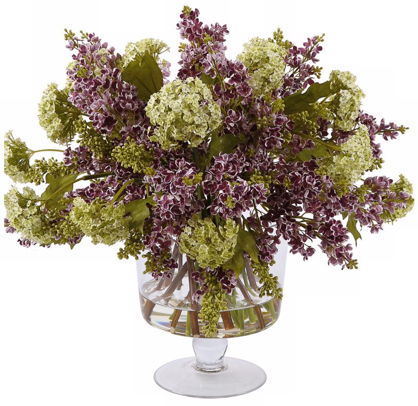 Jane Seymour 18" Purple Lilacs Faux Flowers in Glass Vase