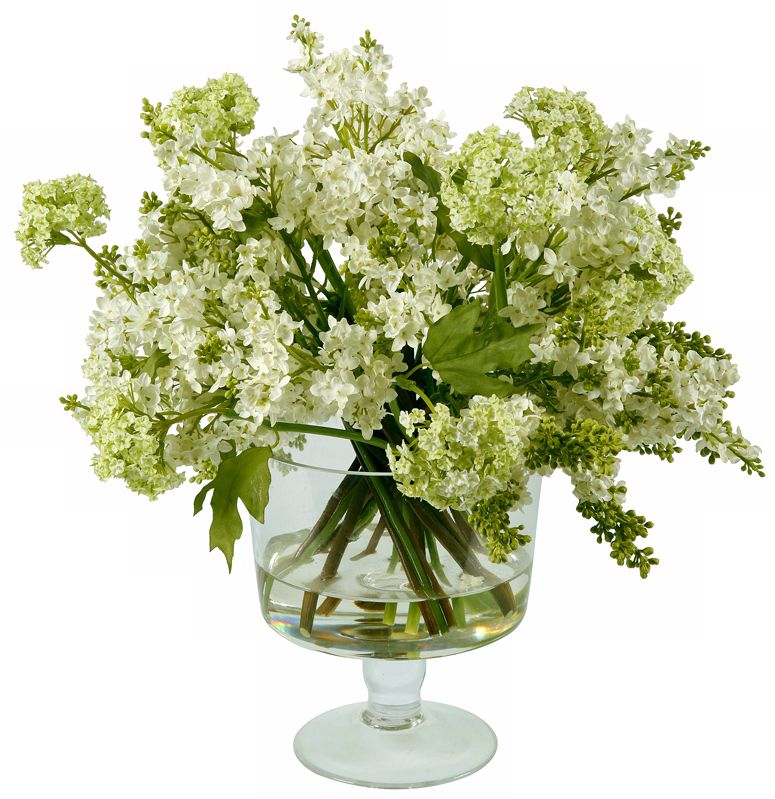 Jane Seymour 18" White Lilacs Faux Flowers in Glass Vase