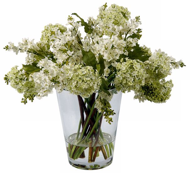 Jane Seymour 15" White Lilacs Faux Flowers in Glass Vase