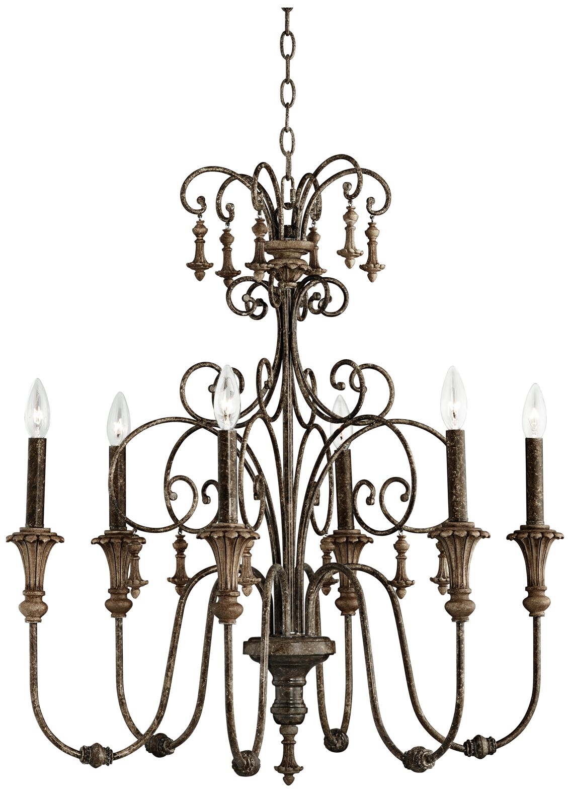 Scrolled Tiers 28" Wide Beige Accents Bronze Chandelier
