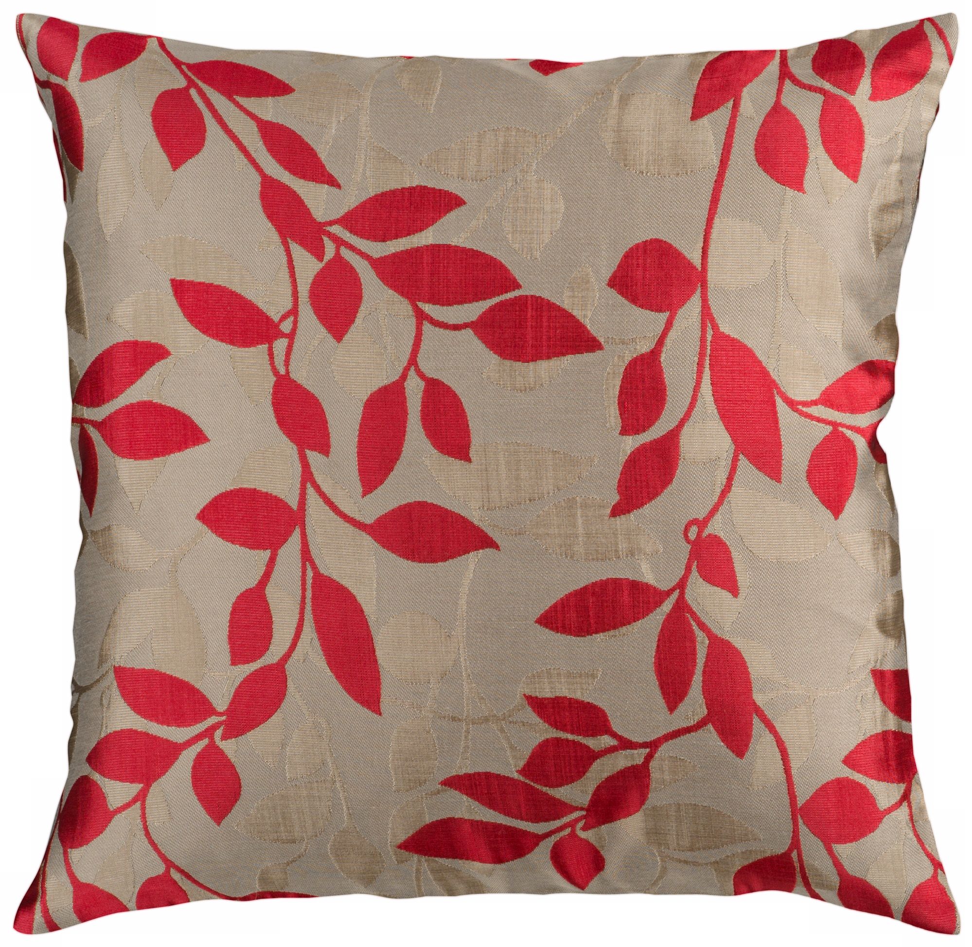 Surya 18" Square Beige and Red Leaf Throw Pillow