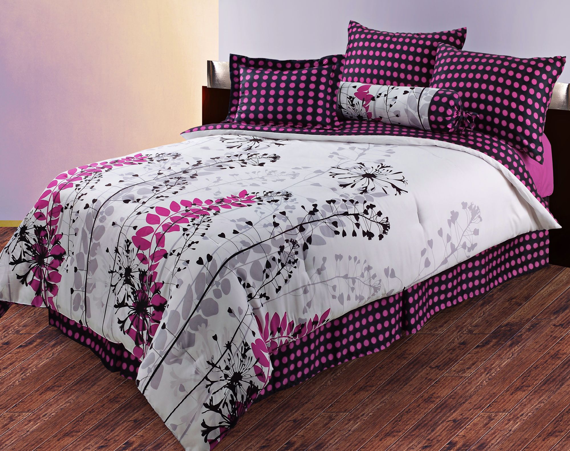 Harvest Pink Polka Dots Comforter Bedding Set