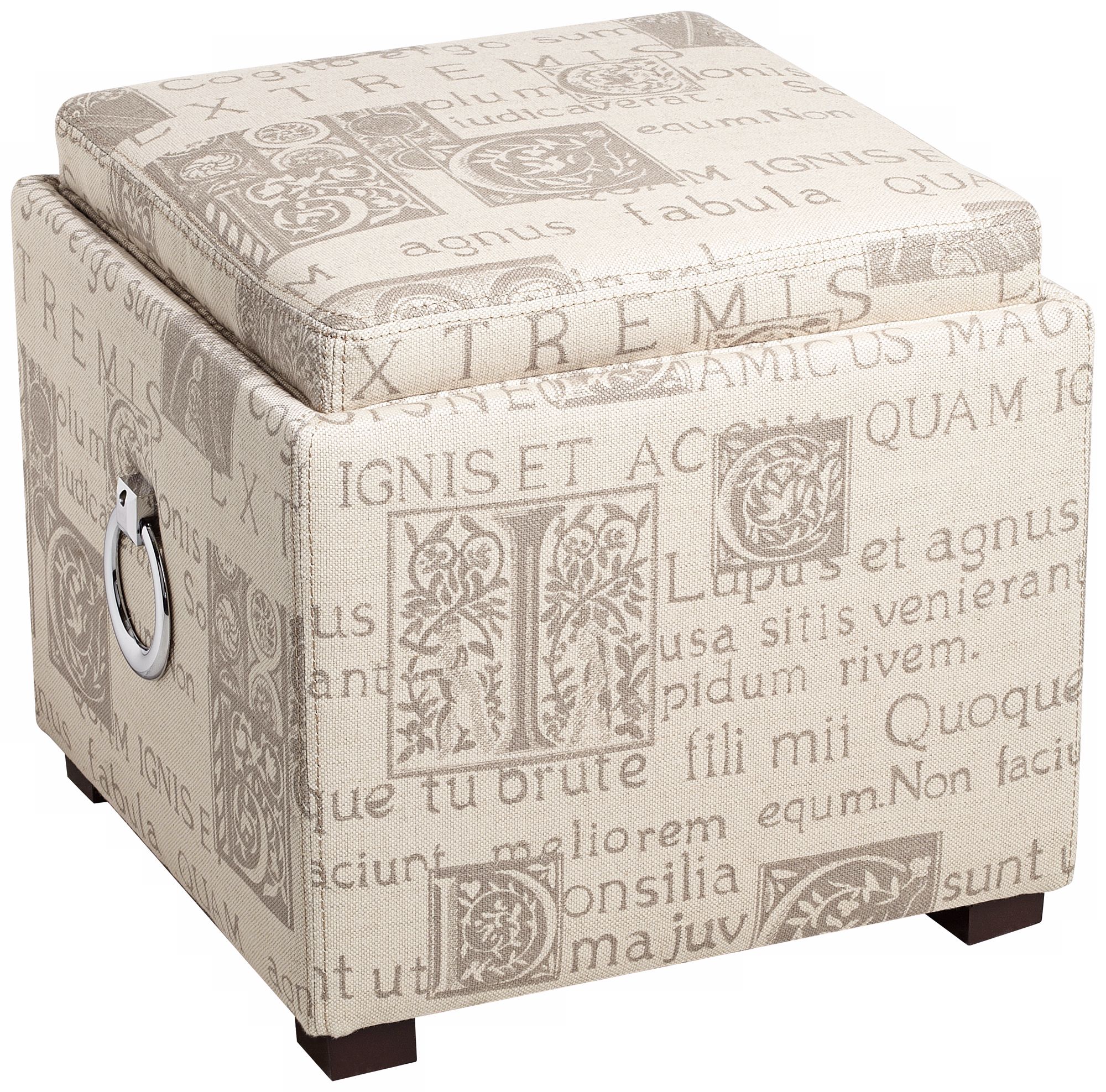 French Script Fabric Upholstered Storage Ottoman