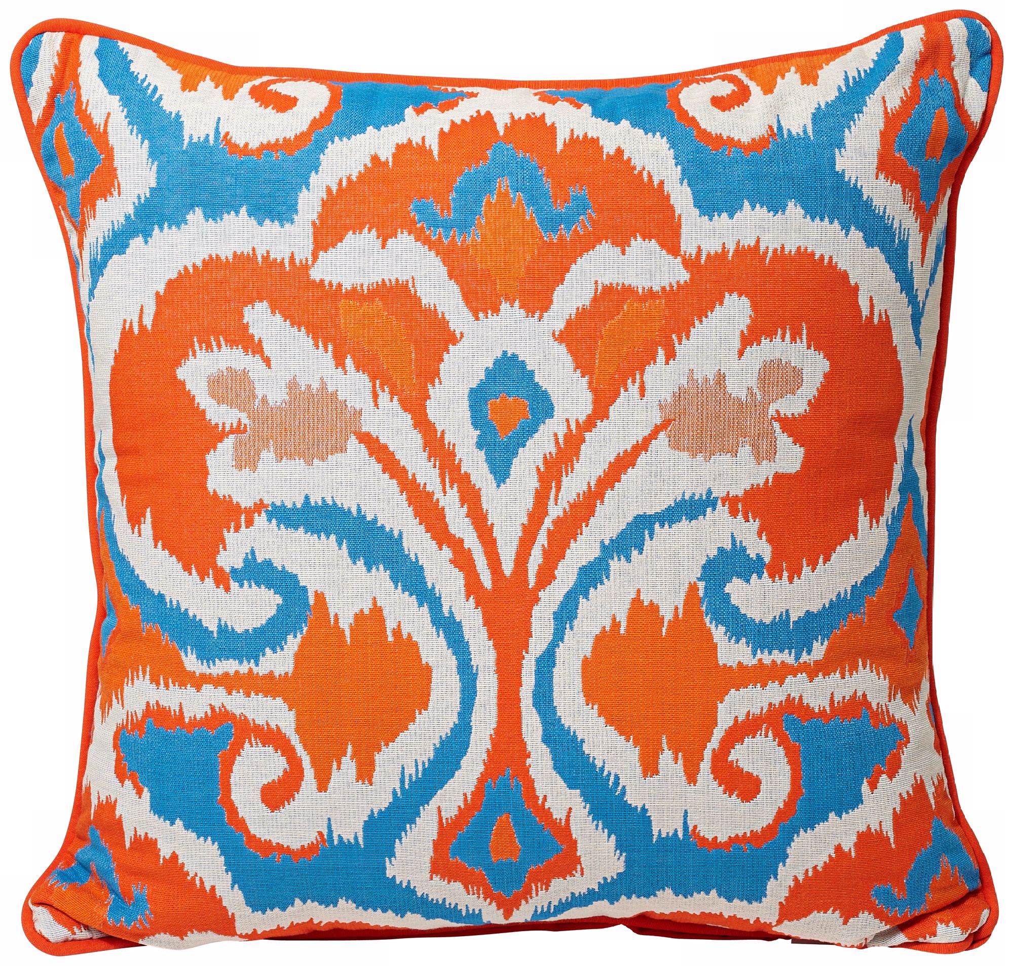 Ikat 18" Square Cyan / Coral Decorative Pillow