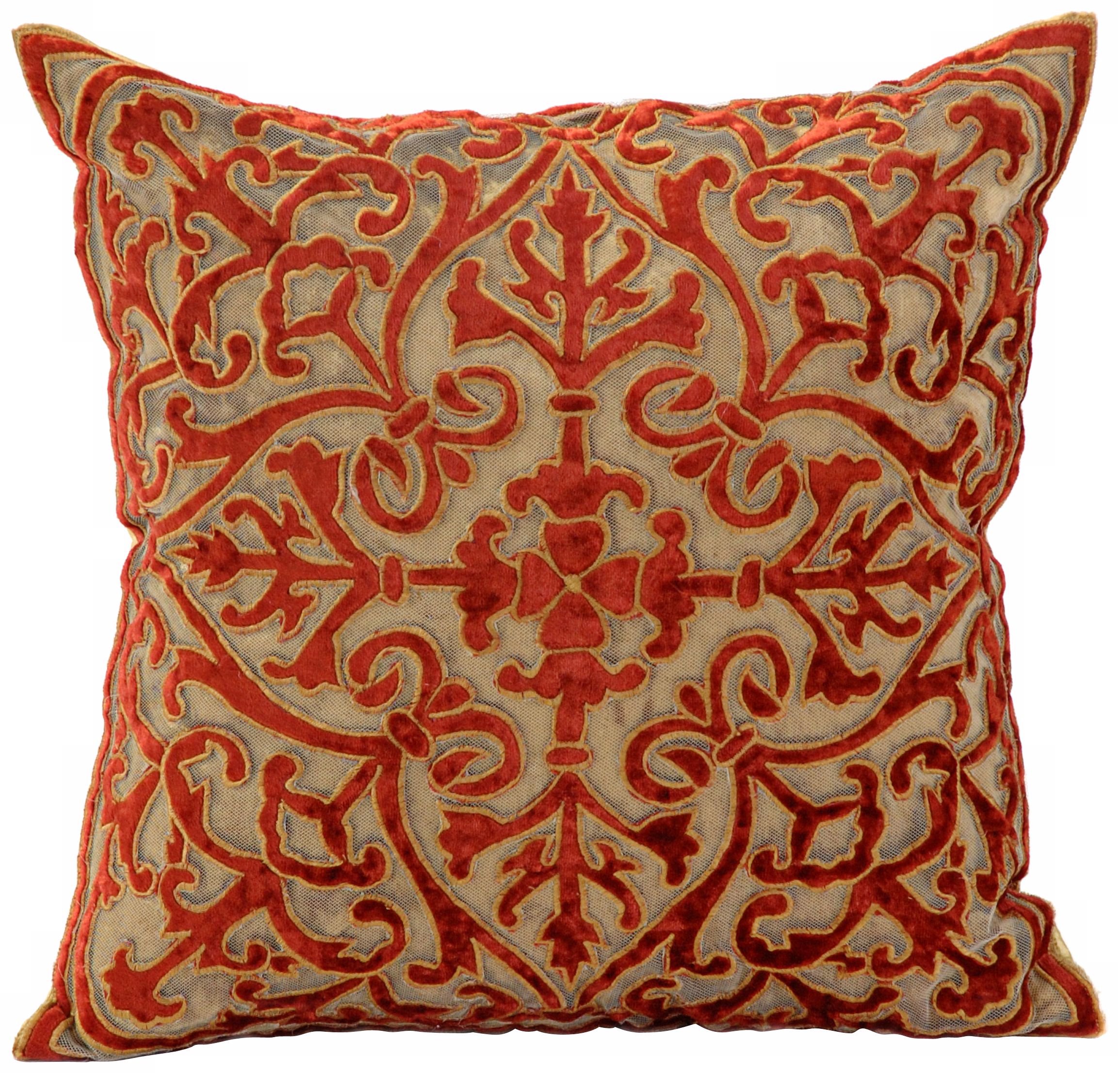 John Richard Gold and Red Crushed Velvet Accent Pillow