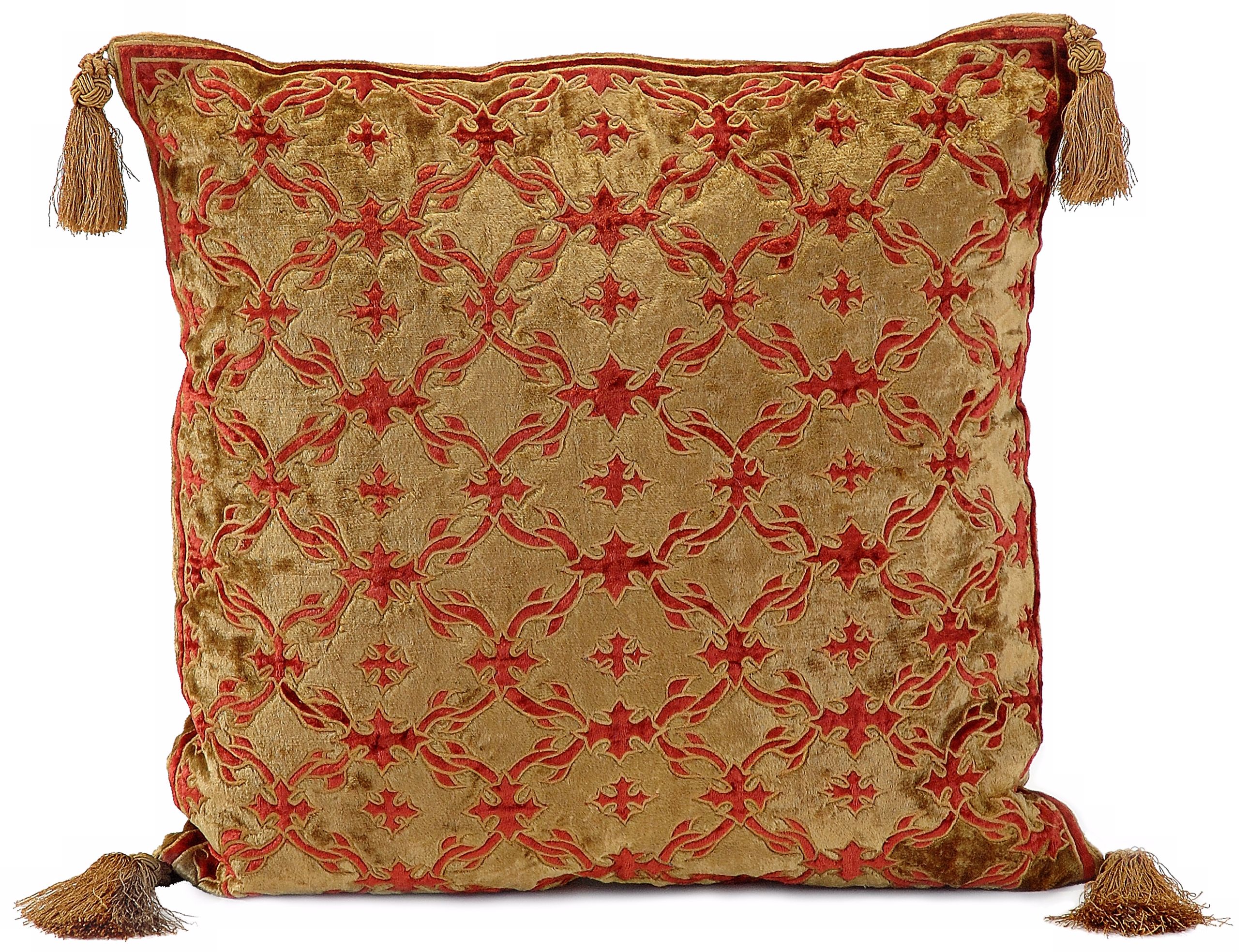 John Richard Gold and Red Velvet Accent Pillow