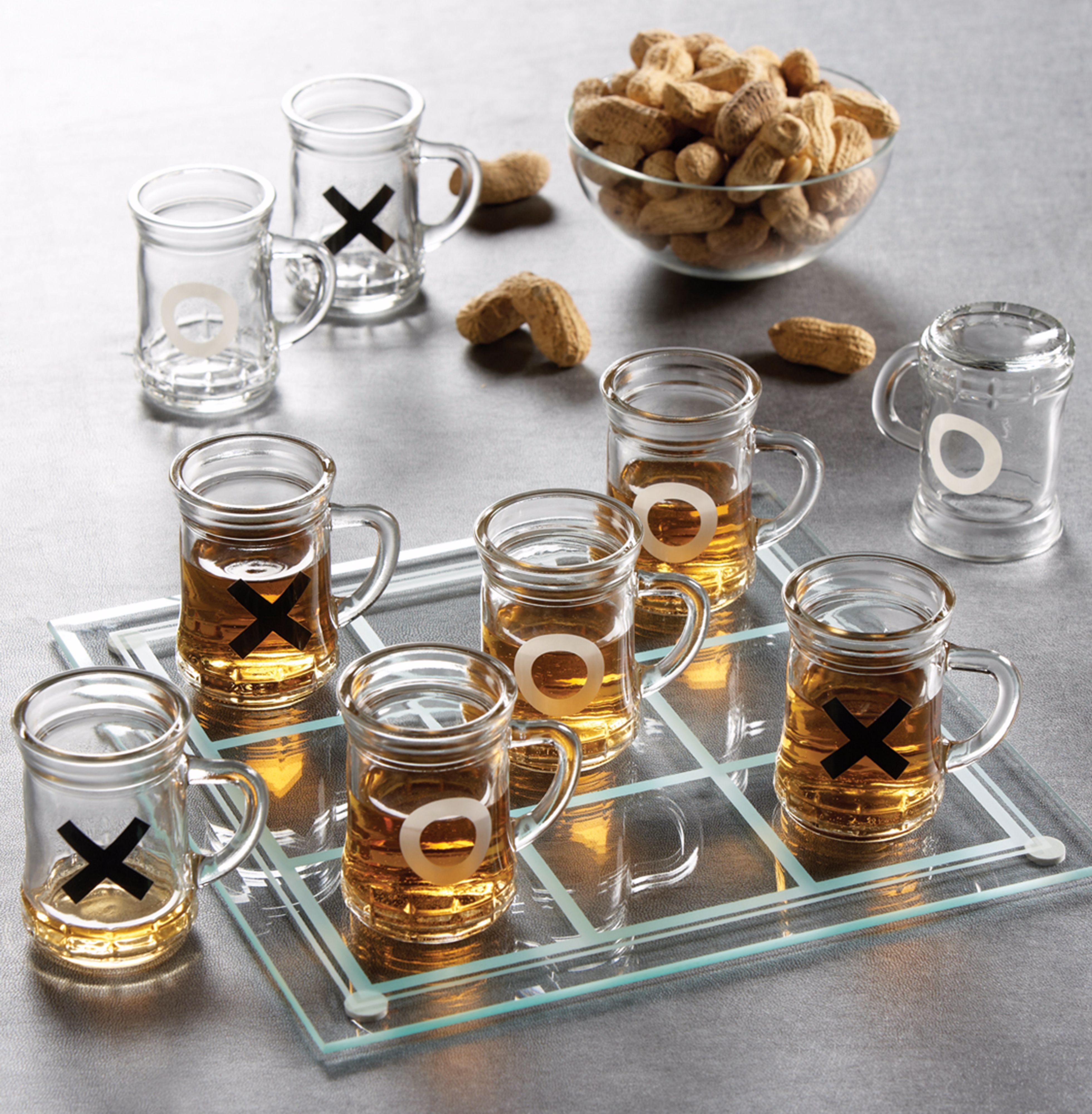 Shot Glass Tic-Tac-Toe Drinking Game Set with Mini Beer Mugs