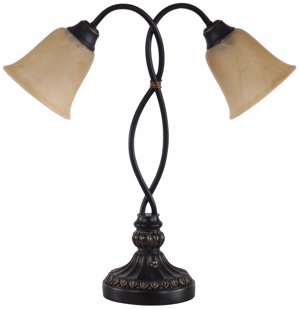 Double Twist Alabaster Glass Bronze Lily Lamp