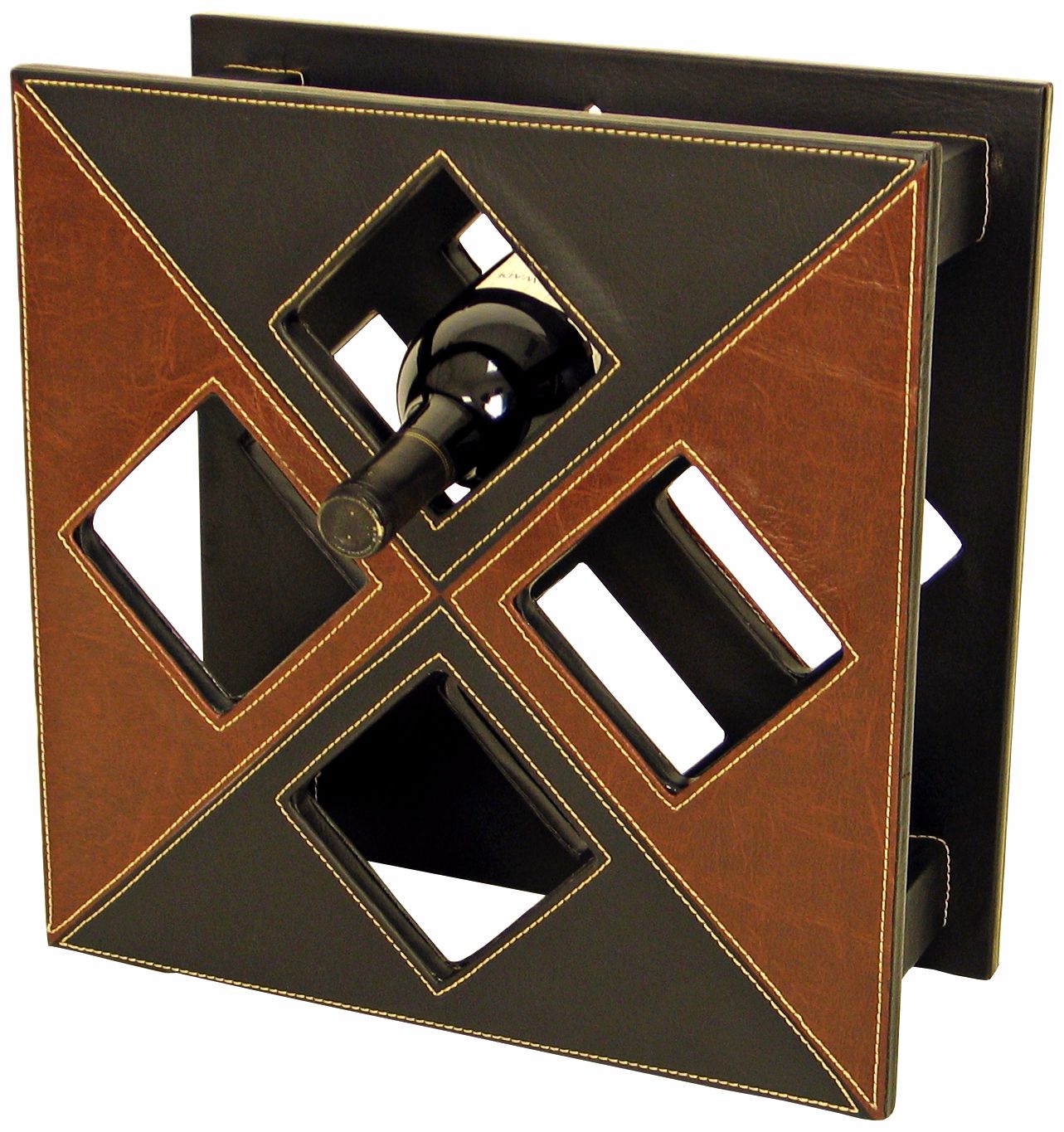 Black and Brown Square Faux Leather Wine Holder