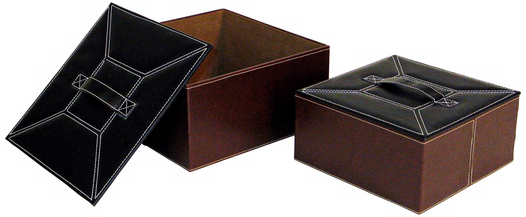Set of 2 Brown and Black Faux Leather Storage Boxes