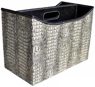 White and Black Faux Crocodile Leather Magazine Holder