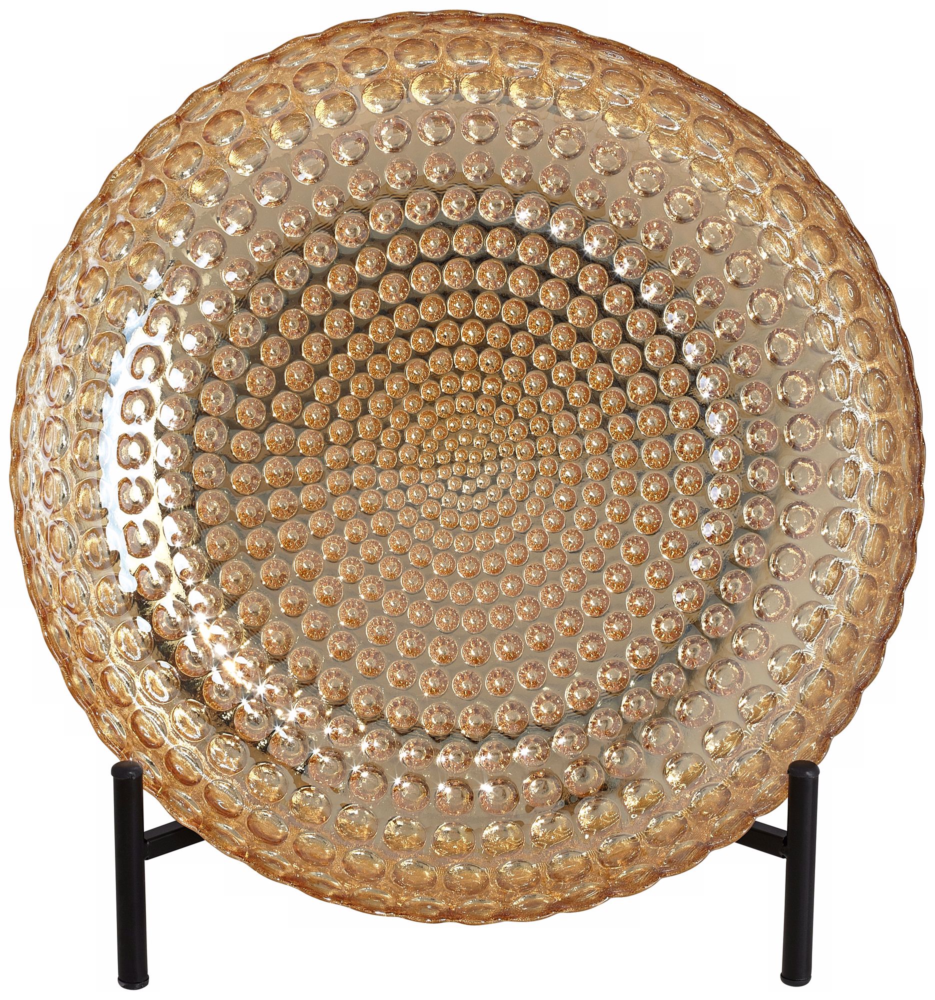 Pearl and Rings Orange Glass Bowl with Metal Stand