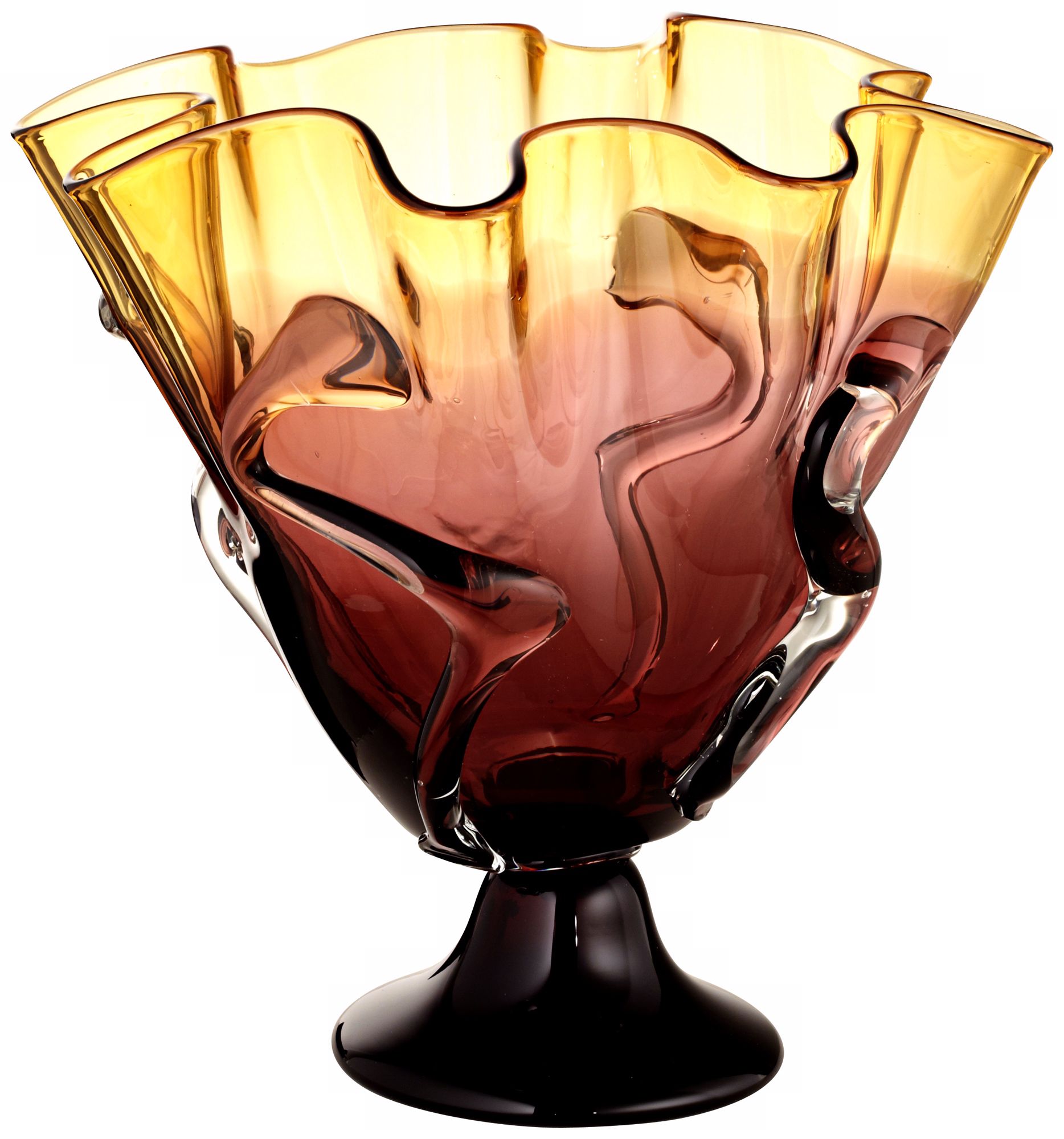 Ruffled Purple Glass Pedestal Bowl