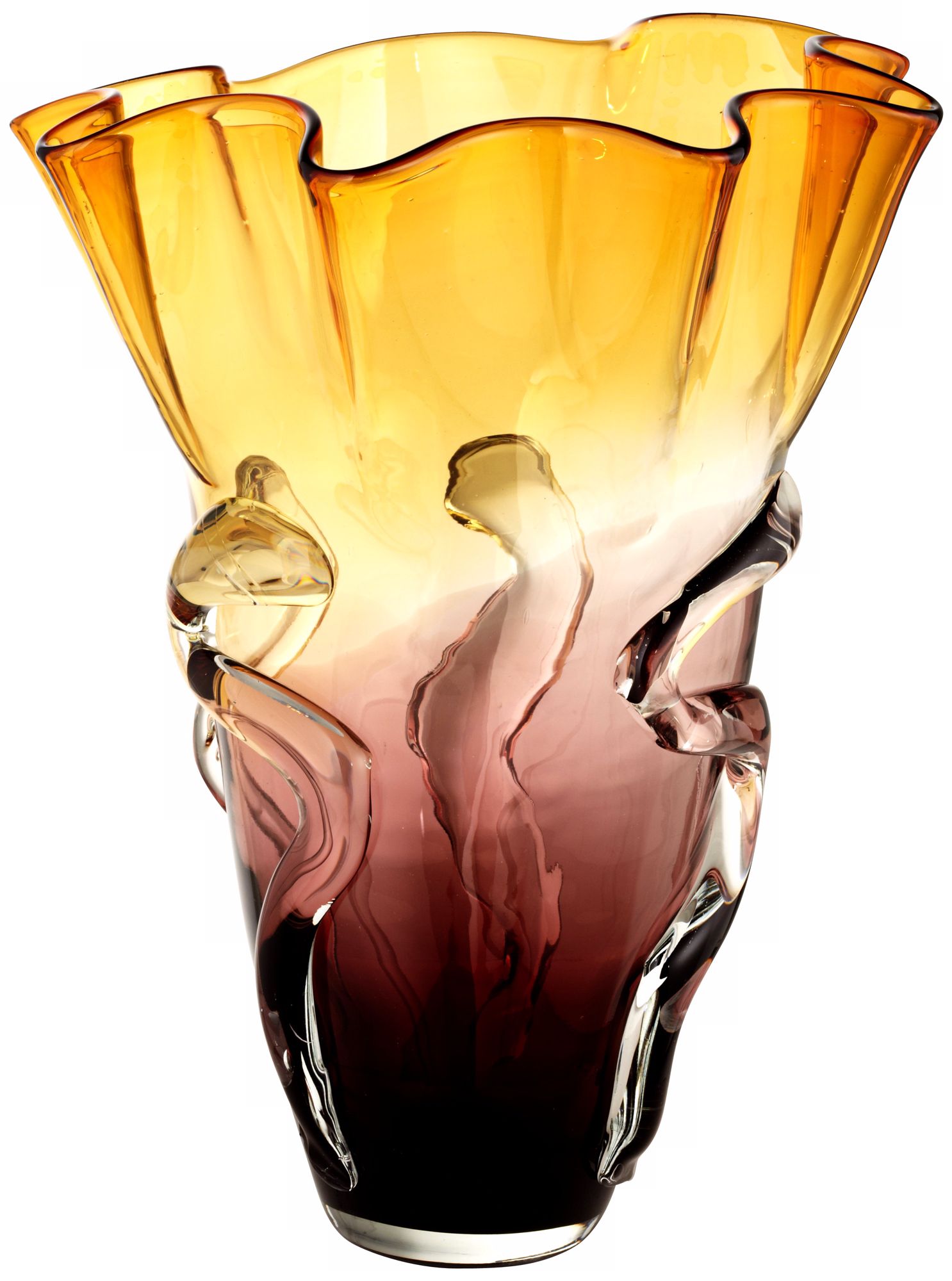 Large Purple/Amber Ruffled Glass Vase