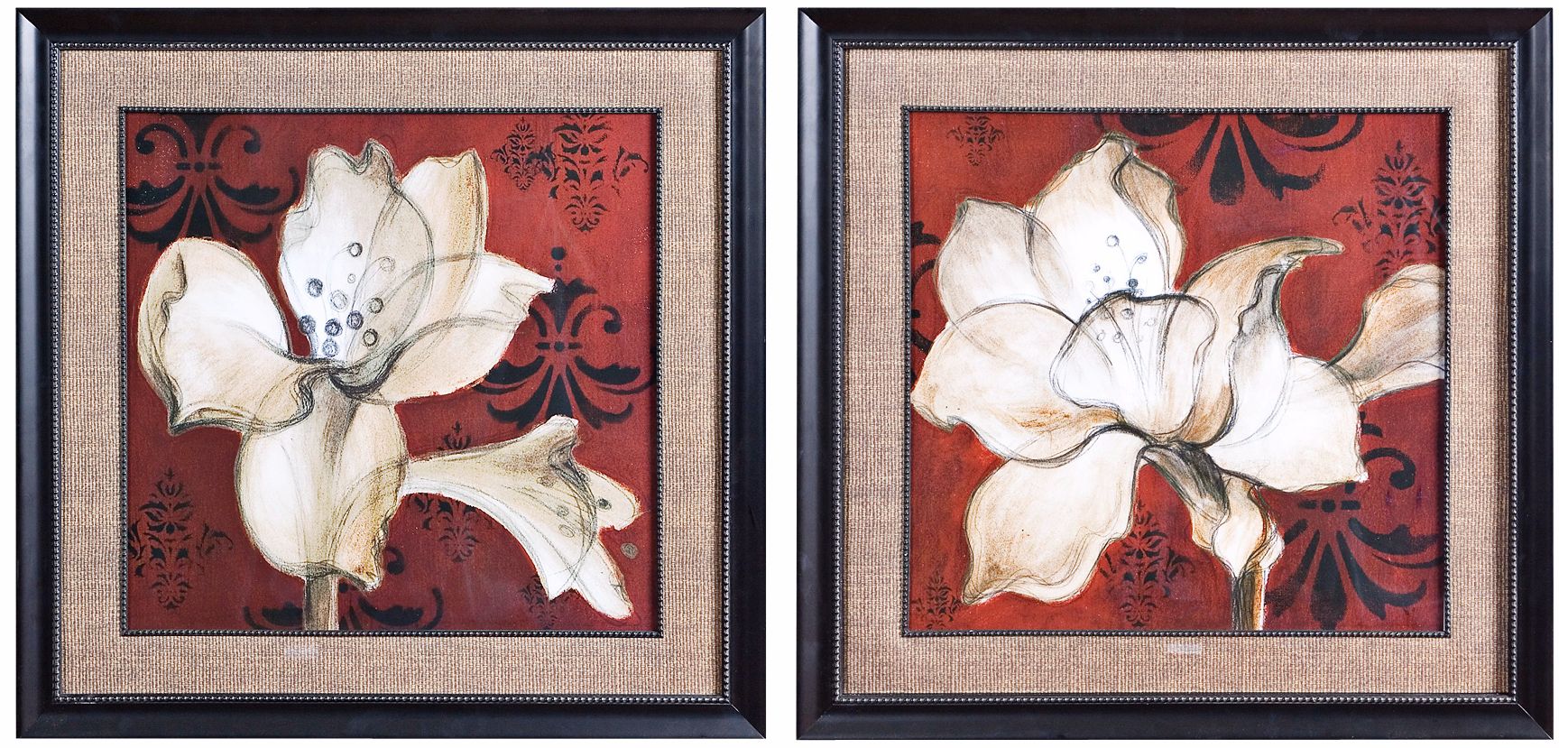 Uttermost Set of 2 Amaryllis on Red 33 1/2" Wide Wall Art