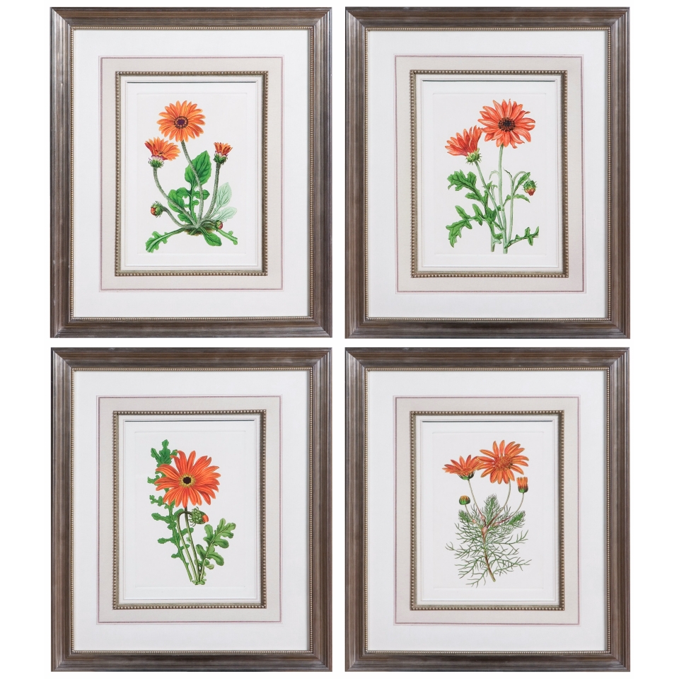 Set of 4 Uttermost Orange Flowers I IV Framed Wall Art   #V3978