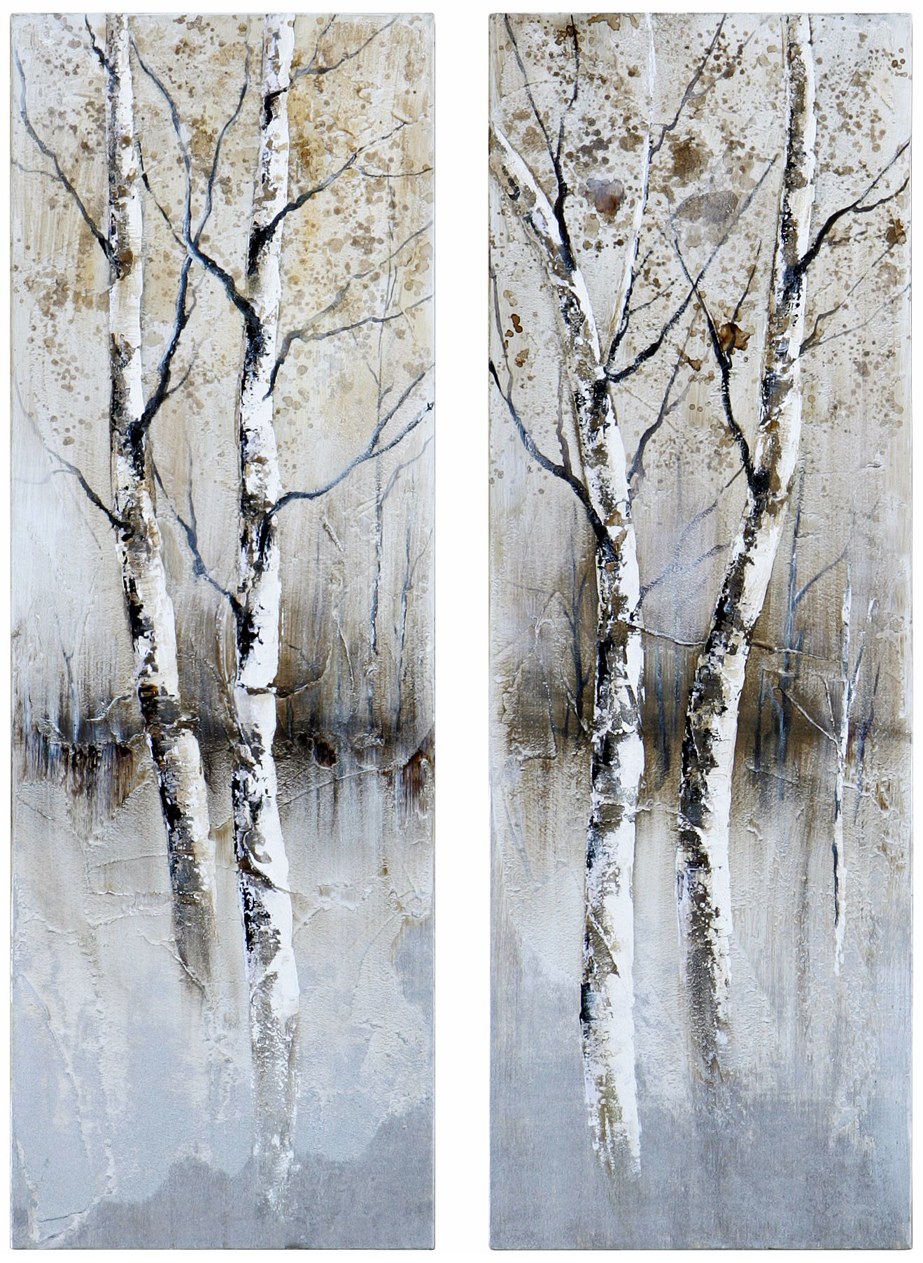 Uttermost Set of 2 Birch I, II Hand-Painted Tree Wall Art