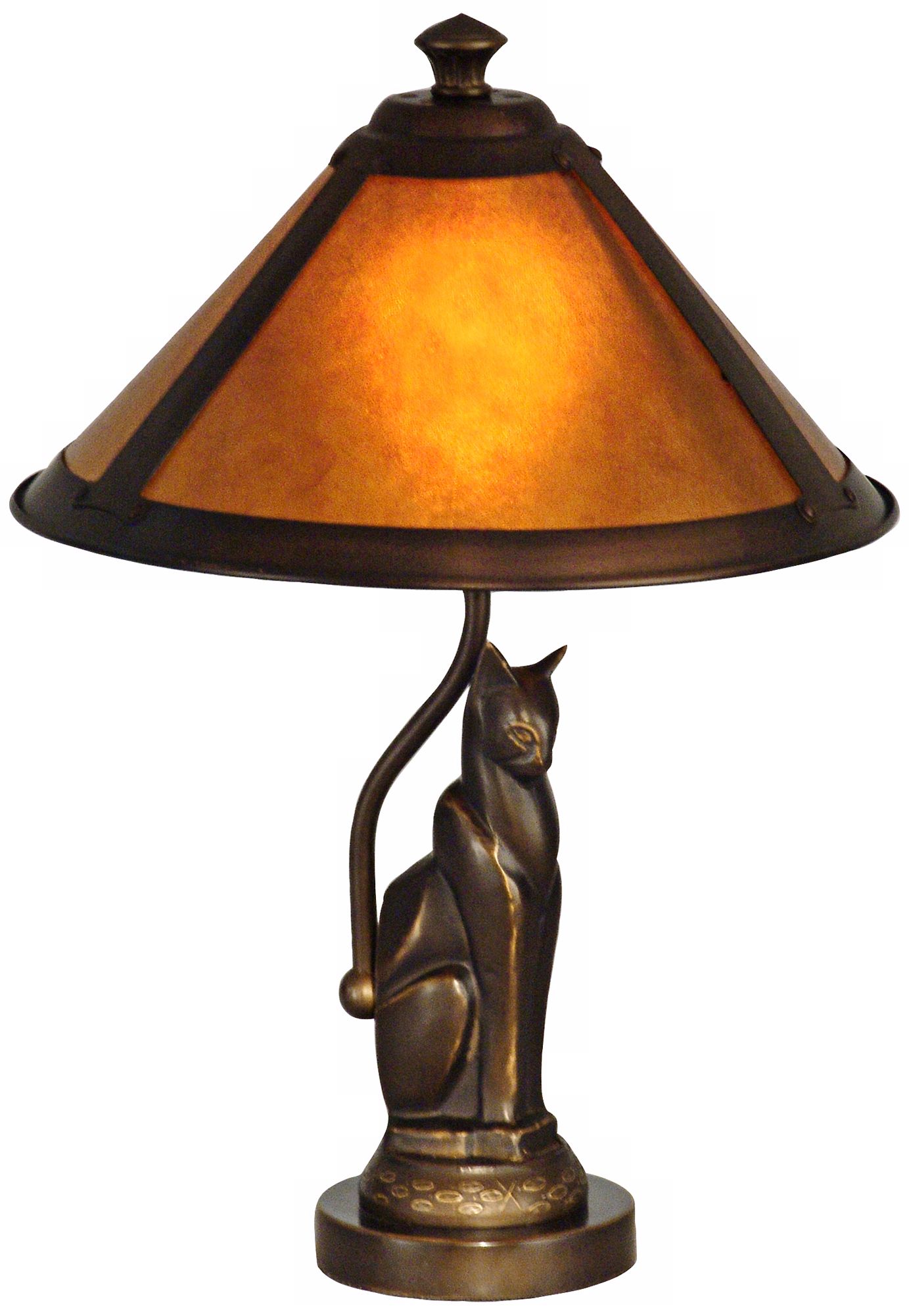 Bronze Cat and Ginger Mica Dale Tiffany Accent Lamp