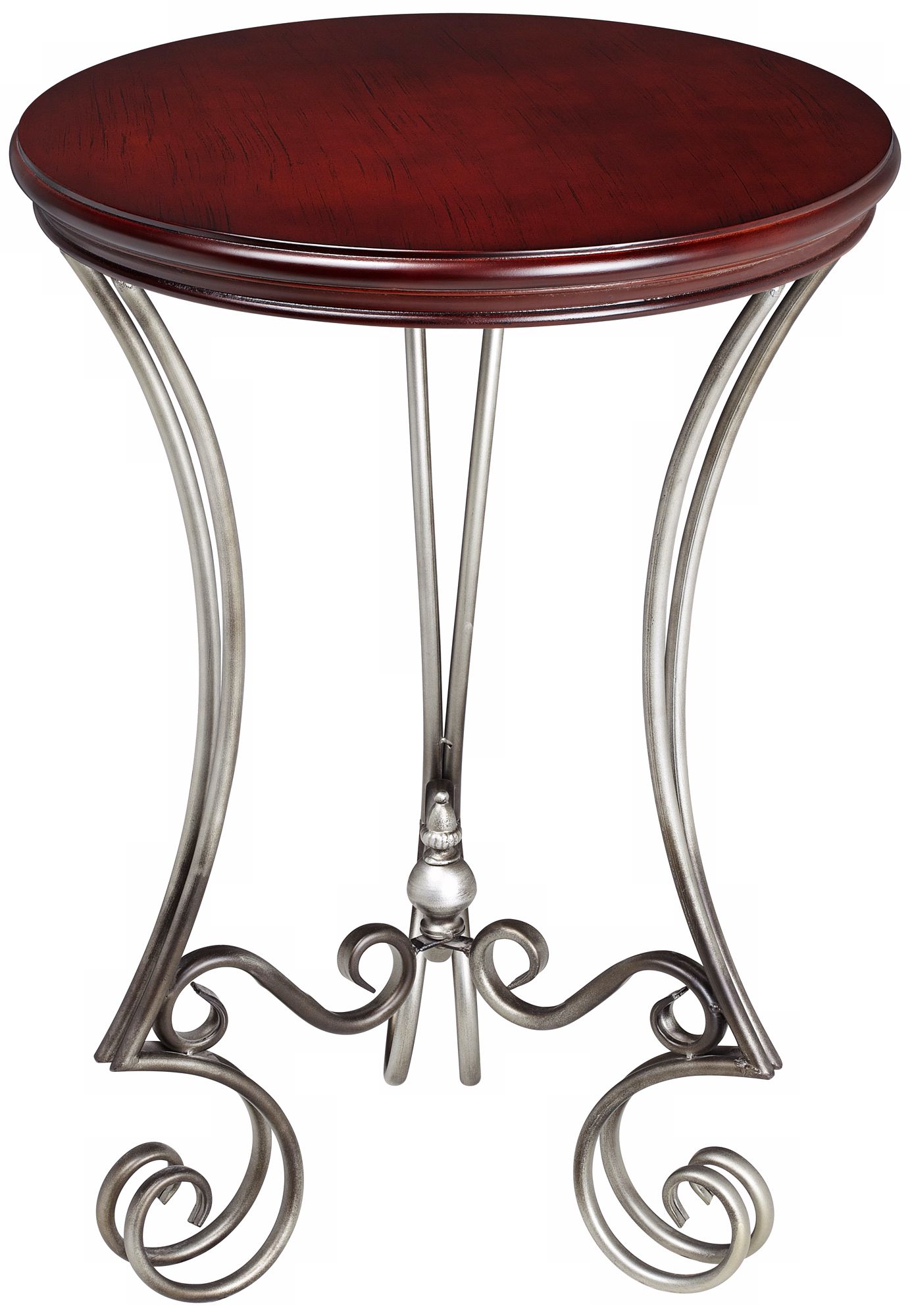 Dark Cherry and Brushed Silver Bardot Accent Table