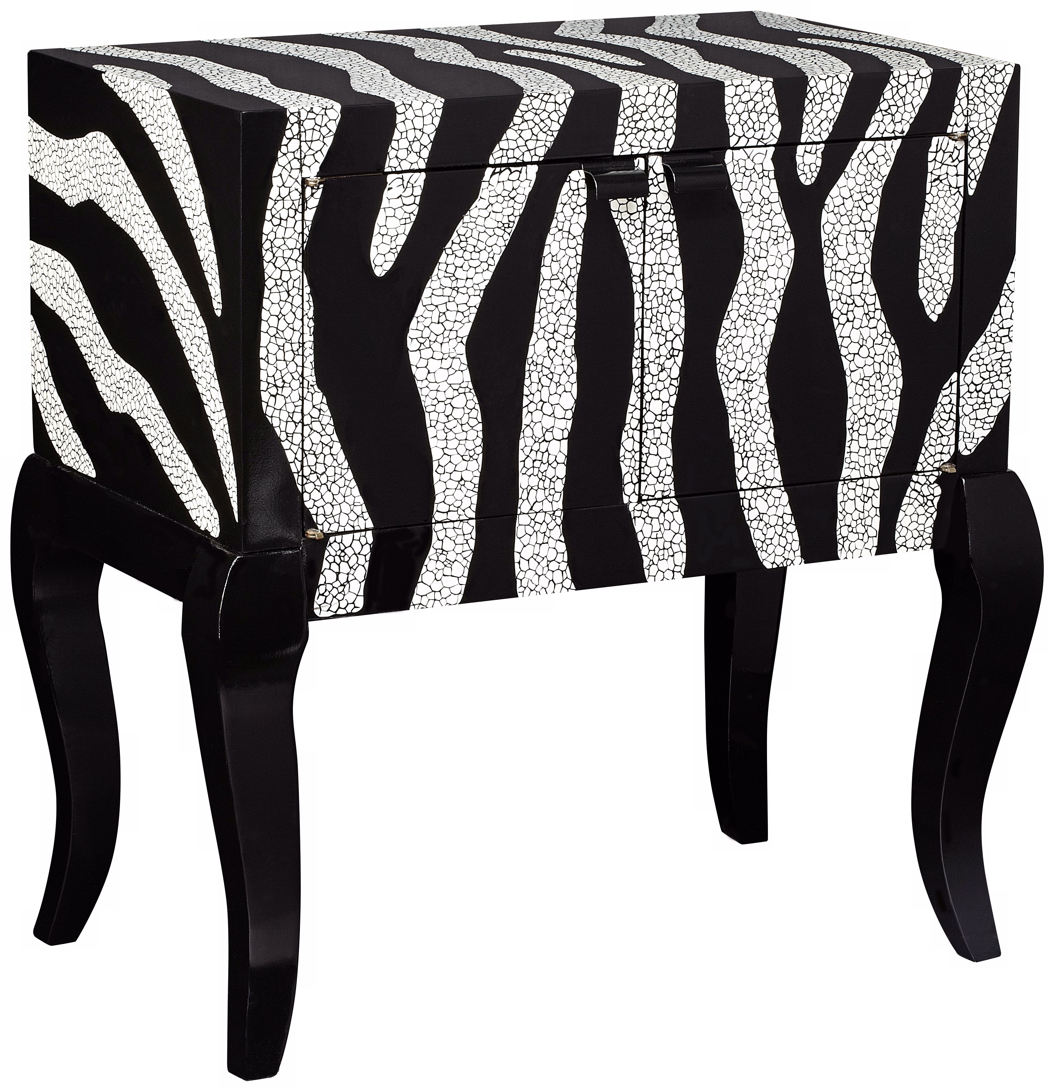 Dempsey 2-Door Black and White Zebra Stripe Cabinet
