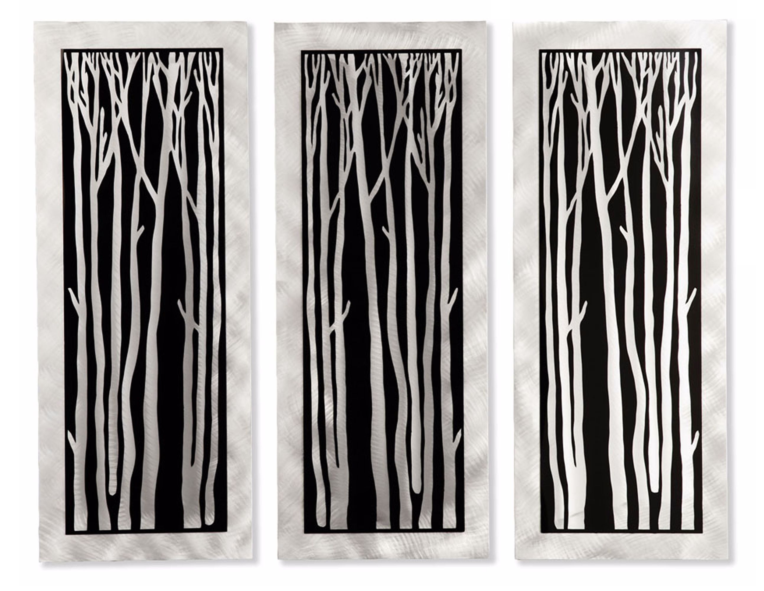 Set of 3 Nova Silver Birch 50" Wide Metal Wall Art