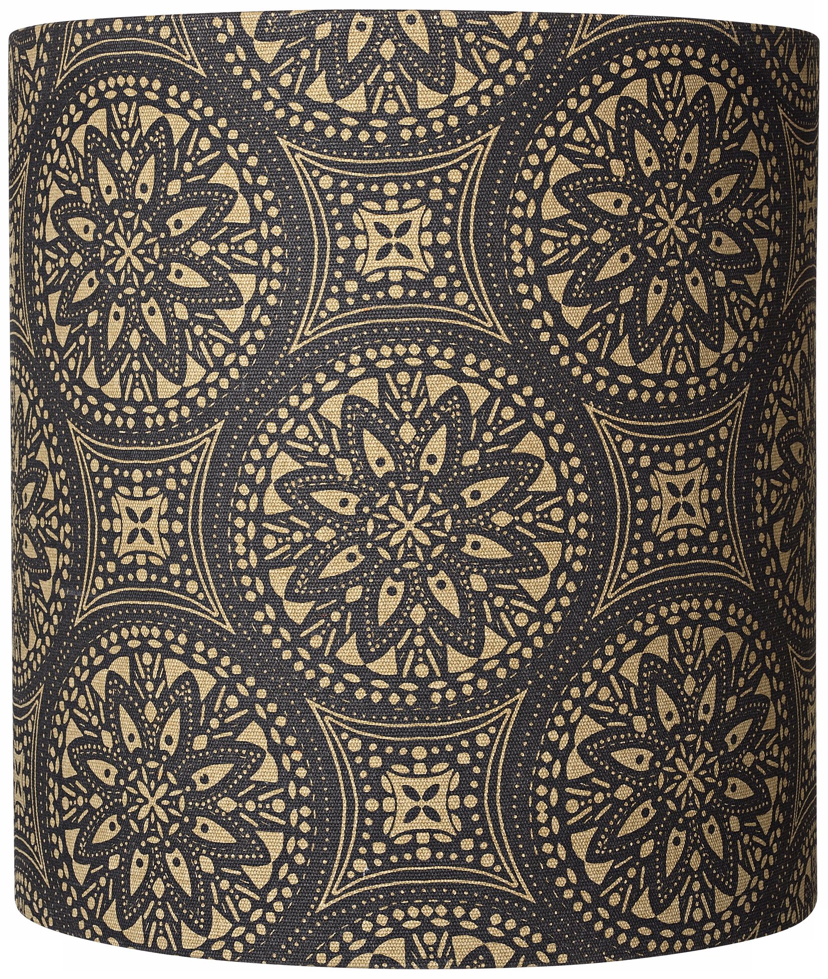 Black Medallions on Tan Fabric Shade 11.5x11.5x12.5 (Spider)