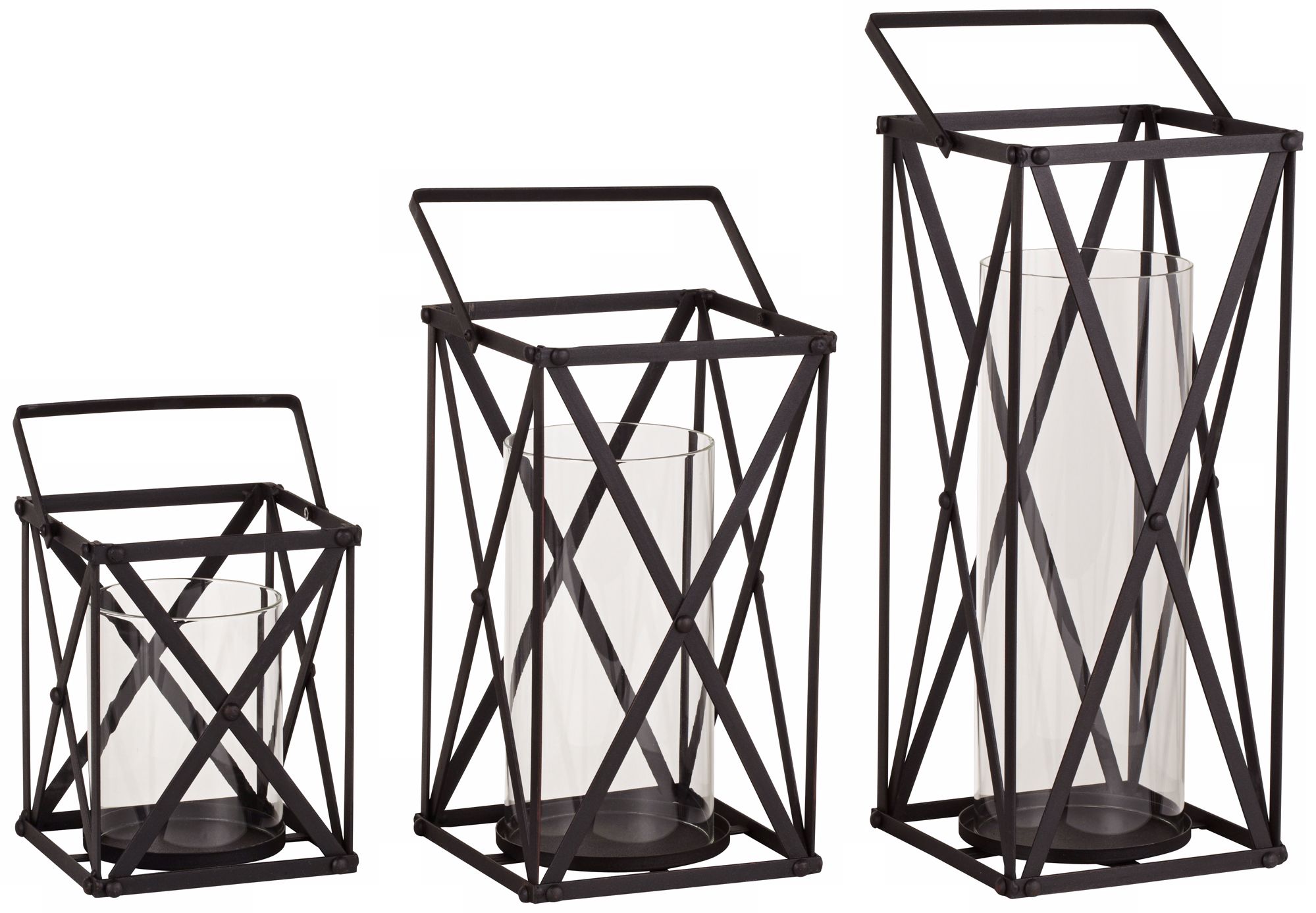 Set of 3 Lagoon Black Metal Lanterns