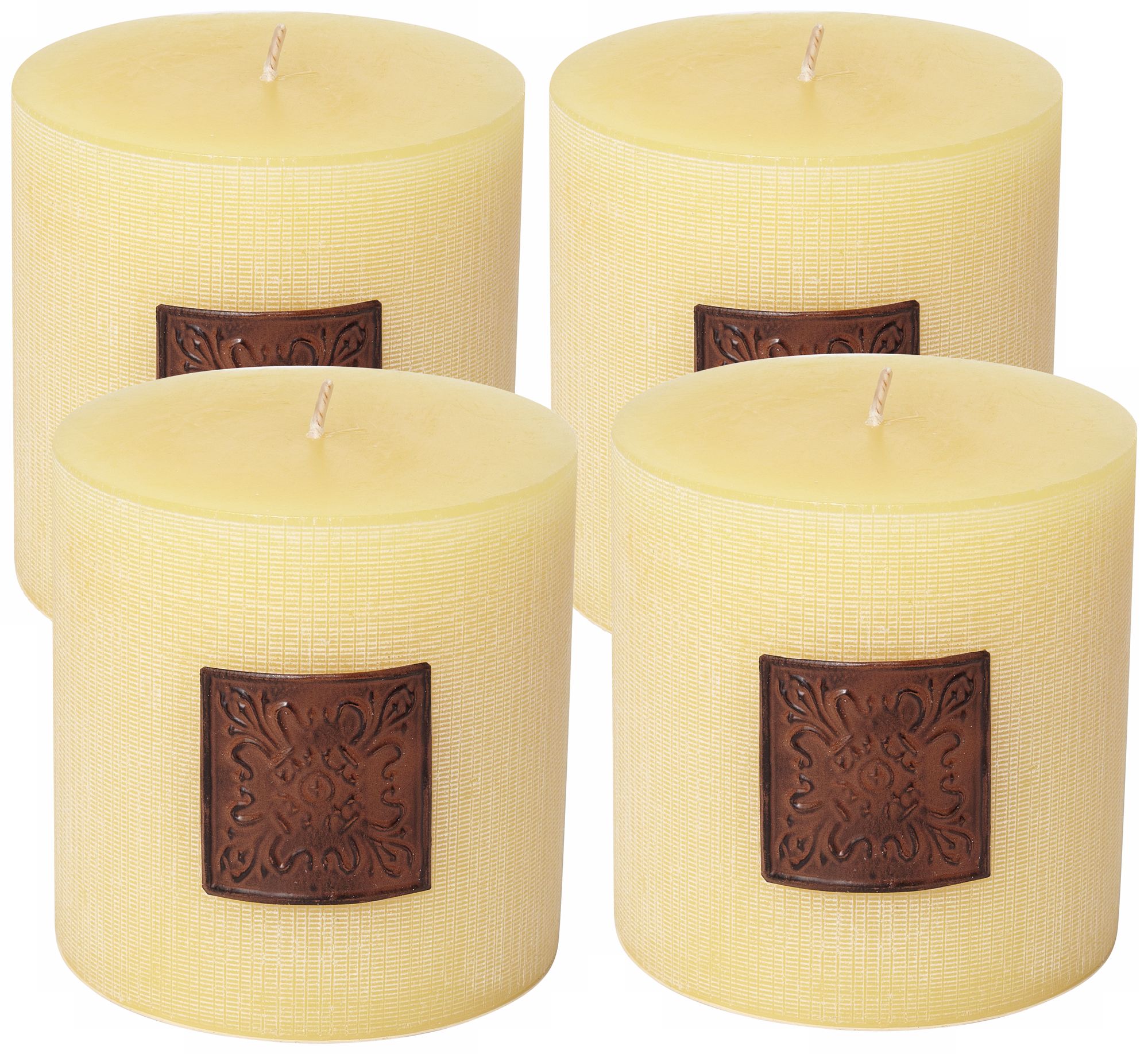 Set of 4 Prima Linen White Candles With Emblem