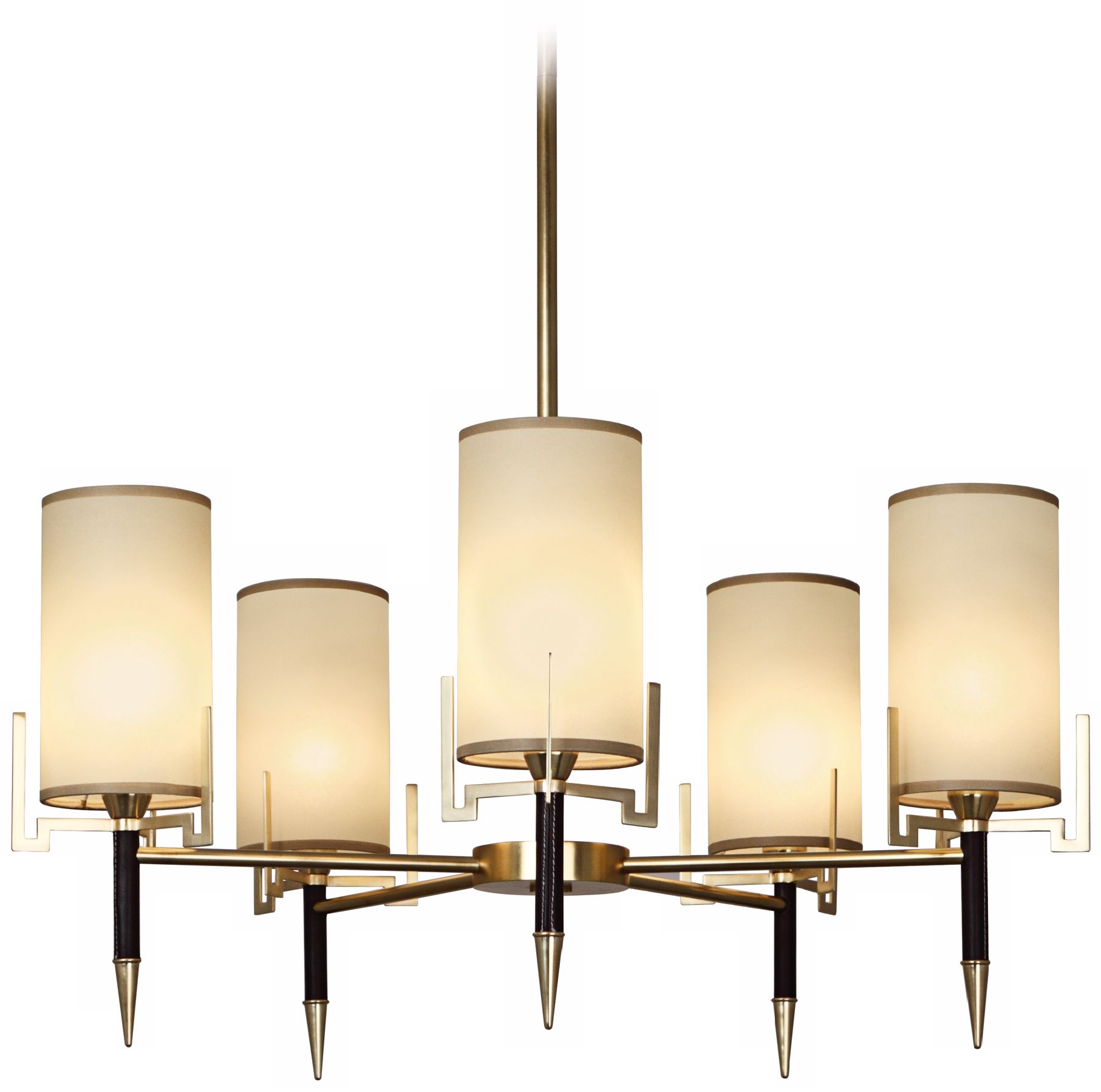 Robert Abbey Emile Brass and Chocolate Leather Chandelier