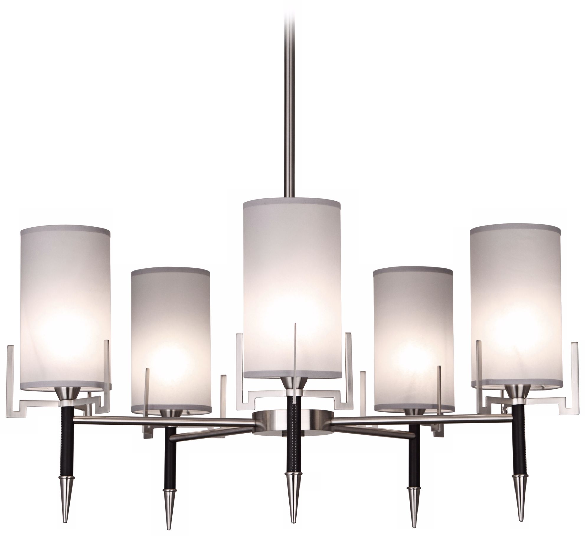 Robert Abbey Emile Nickel and Black Leather Chandelier