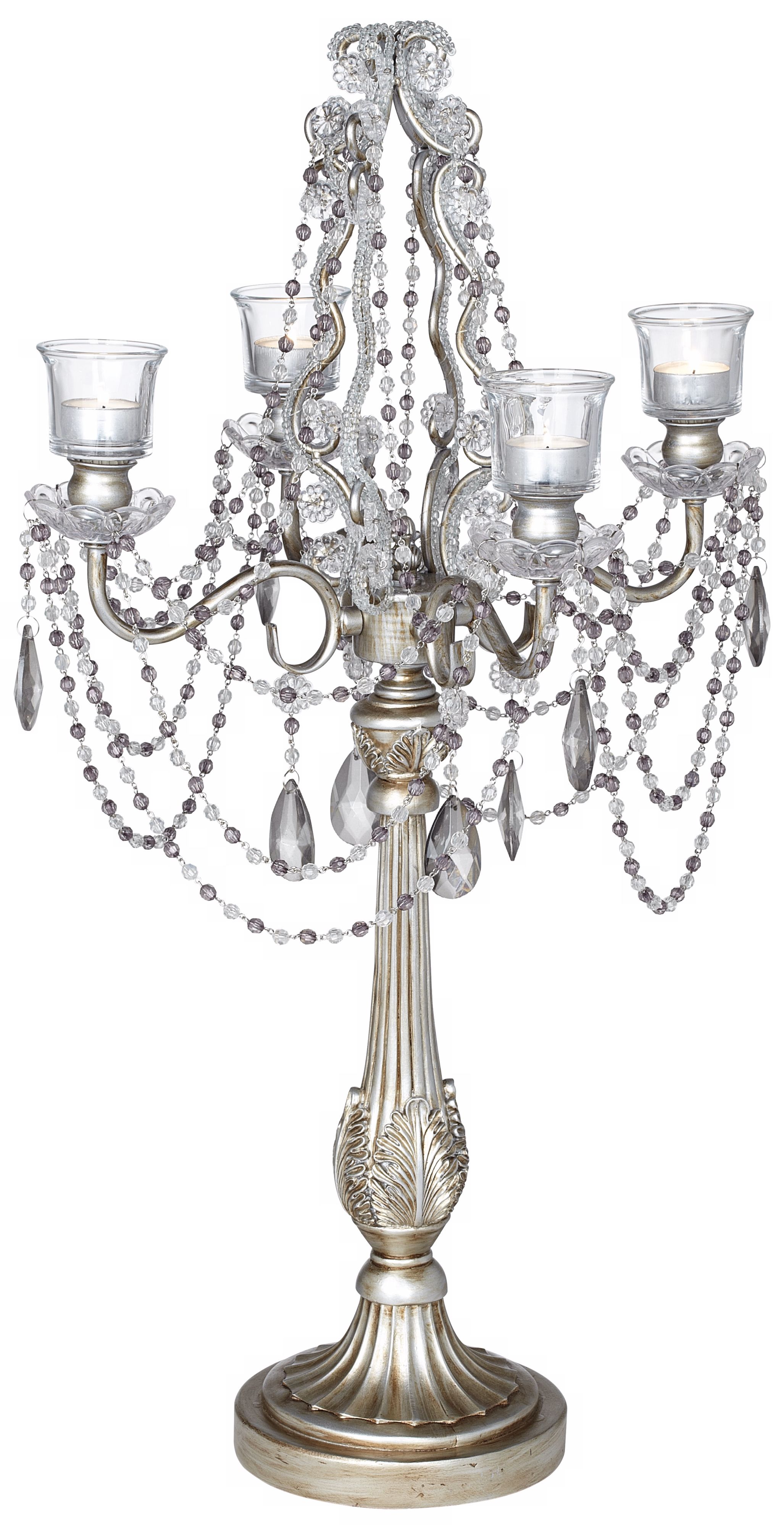 Antique Silver Finish 28"  High 4 Taper Candelabra