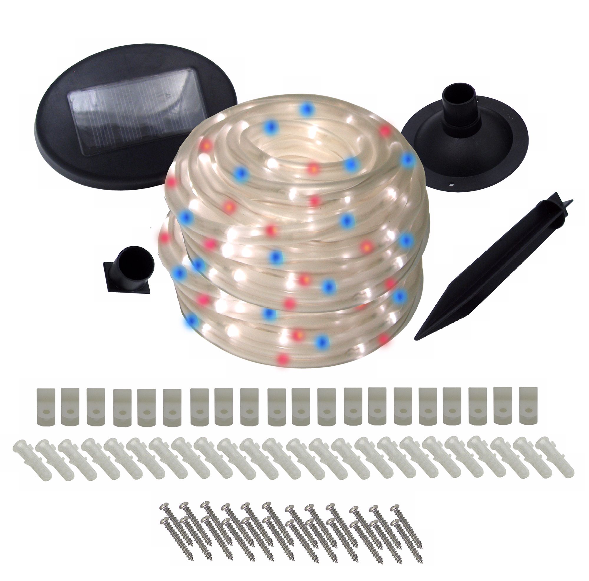 Solar 100 LED Red White and Blue Rope Light