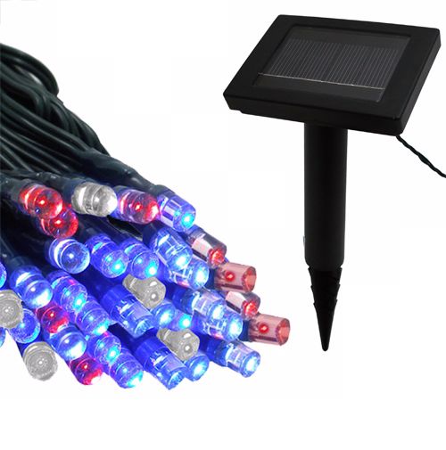 Solar 100 LED Red, White and Blue String Lights