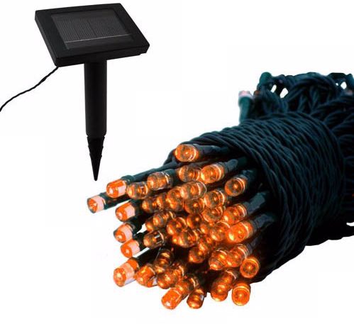 Solar 100 LED Orange String Lights