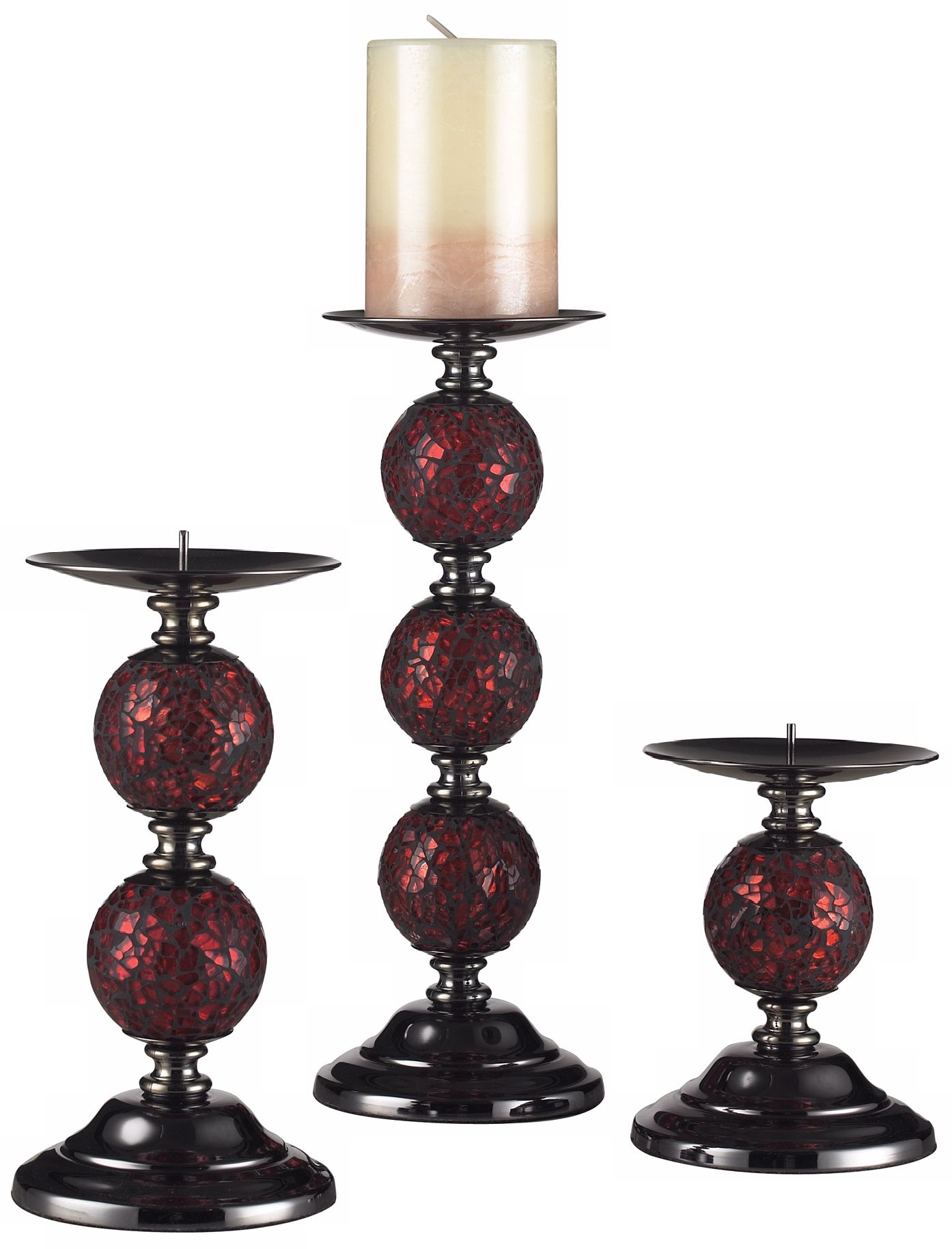 Set of 3 Wilson Creek Mosaic Glass Pillar Candle Holders