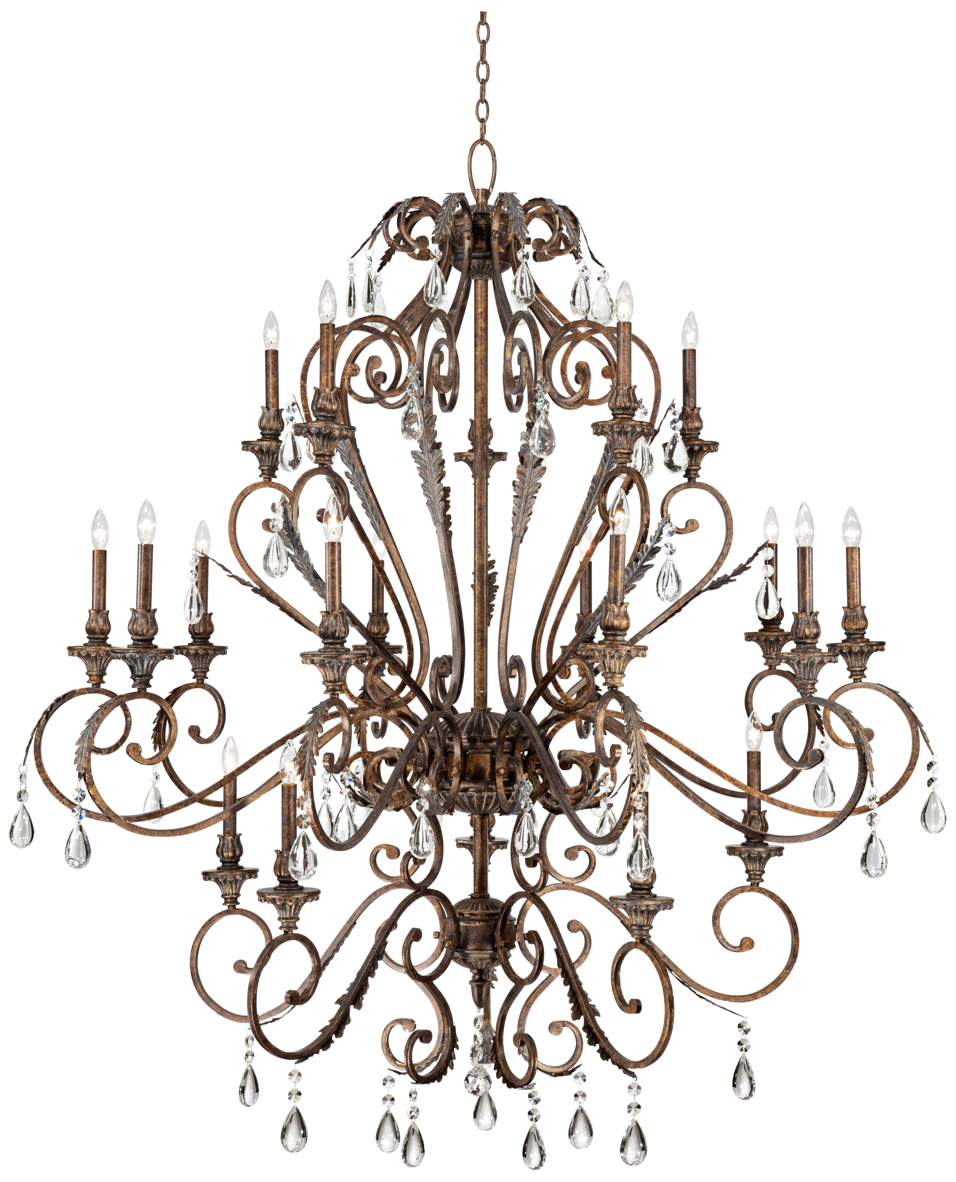 Acanthus and Crystal 68" Wide Bronze Chandelier