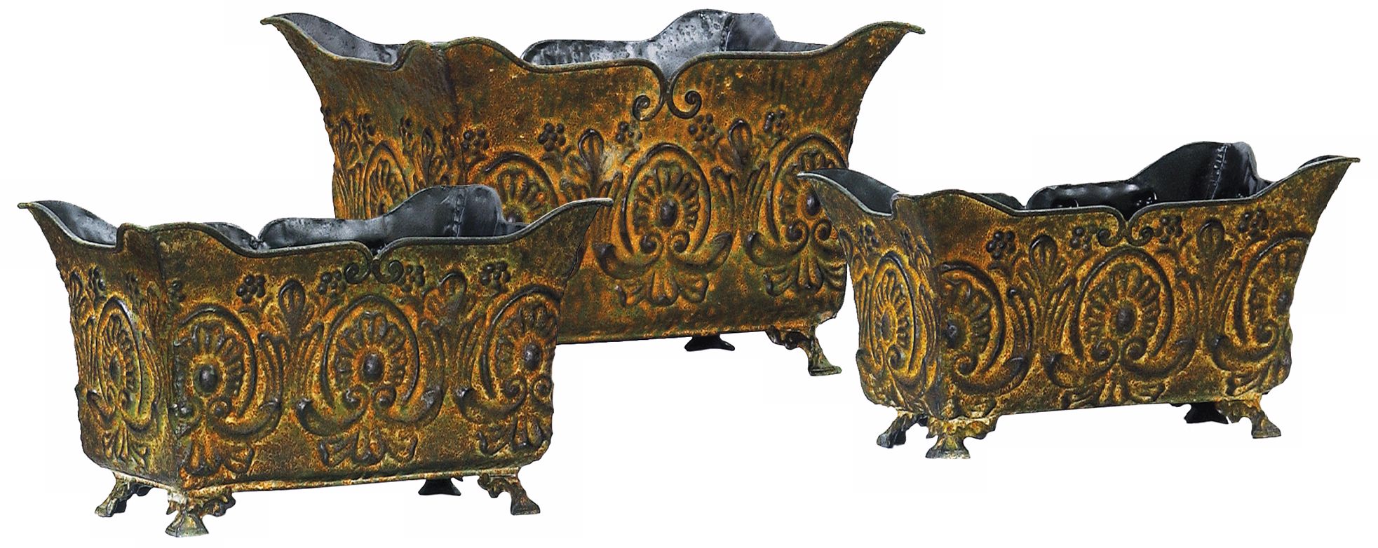 Set of 3 Wellington Distressed Rust Metal Planters