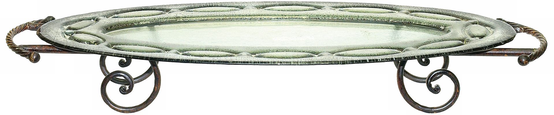 Scrolled Leg Metal and Glass Oval Display Tray