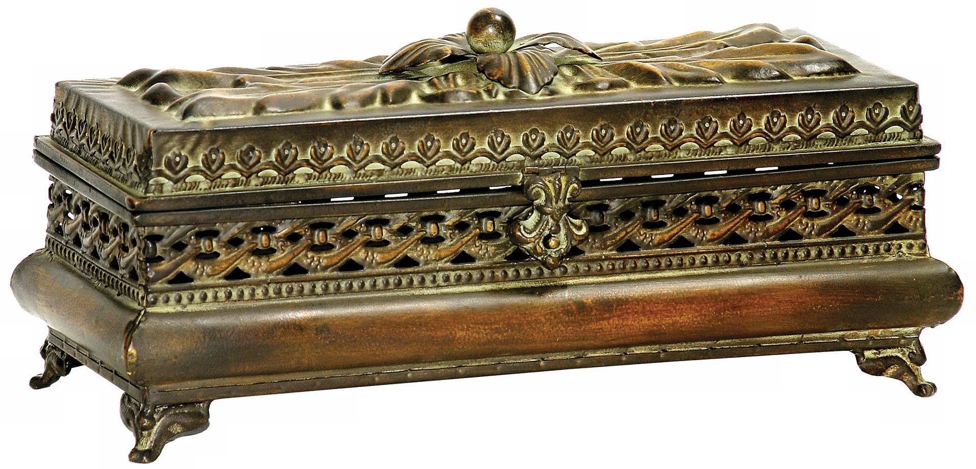 Distressed Gold Metal Pierced Glove Box