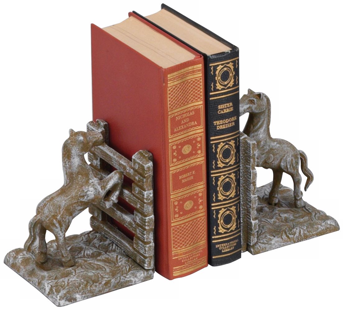 Laredo White Wash Cast Iron Horse Bookends
